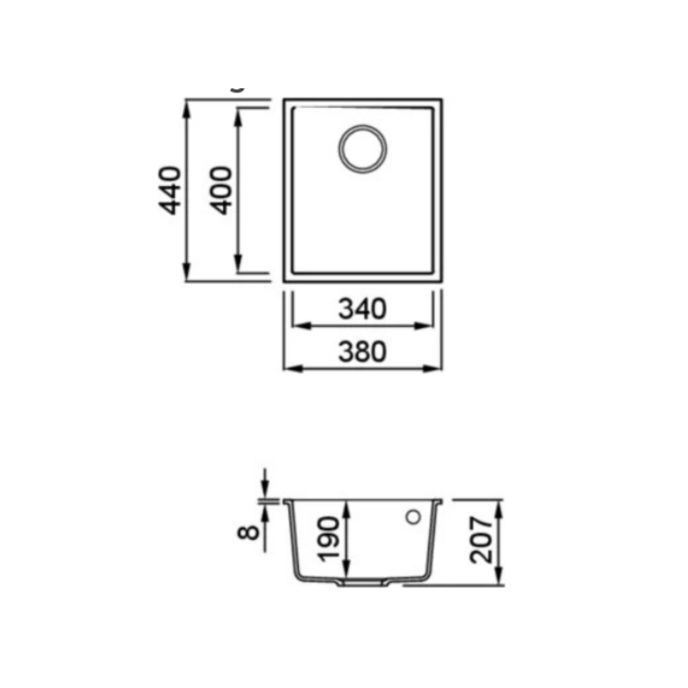Évier sous-plan granit full black Luisina QUADRILLE 1 bac 410x500