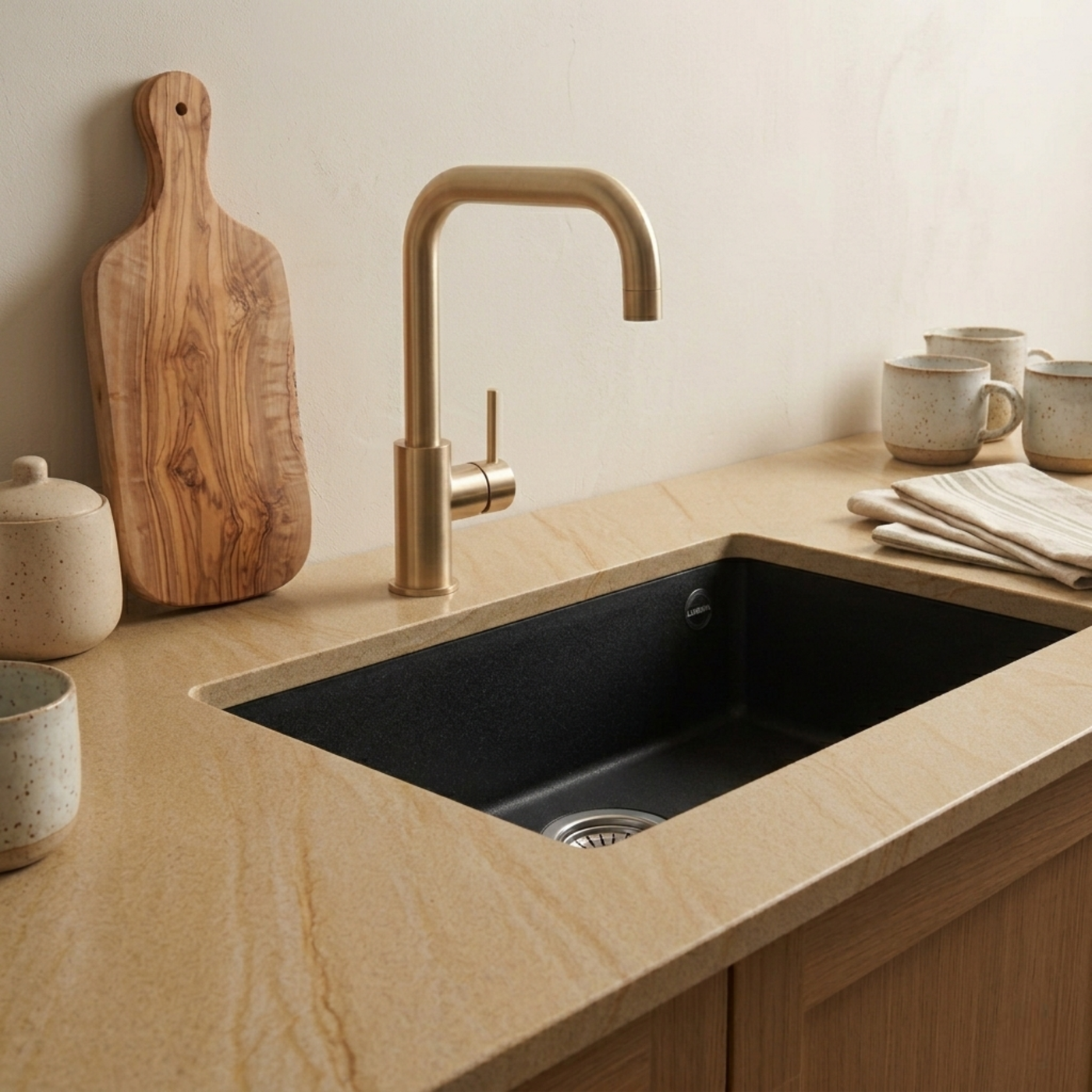 Évier sous-plan granit noir moucheté Luisina QUADRILLE 1 bac 540x440