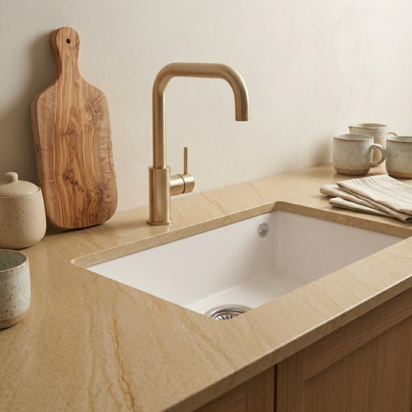 Évier sous-plan granit blanc Luisina QUADRILLE 1 bac 540x440