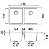 Évier sous-plan granit blanc Luisina QUADRILLE 2 bacs