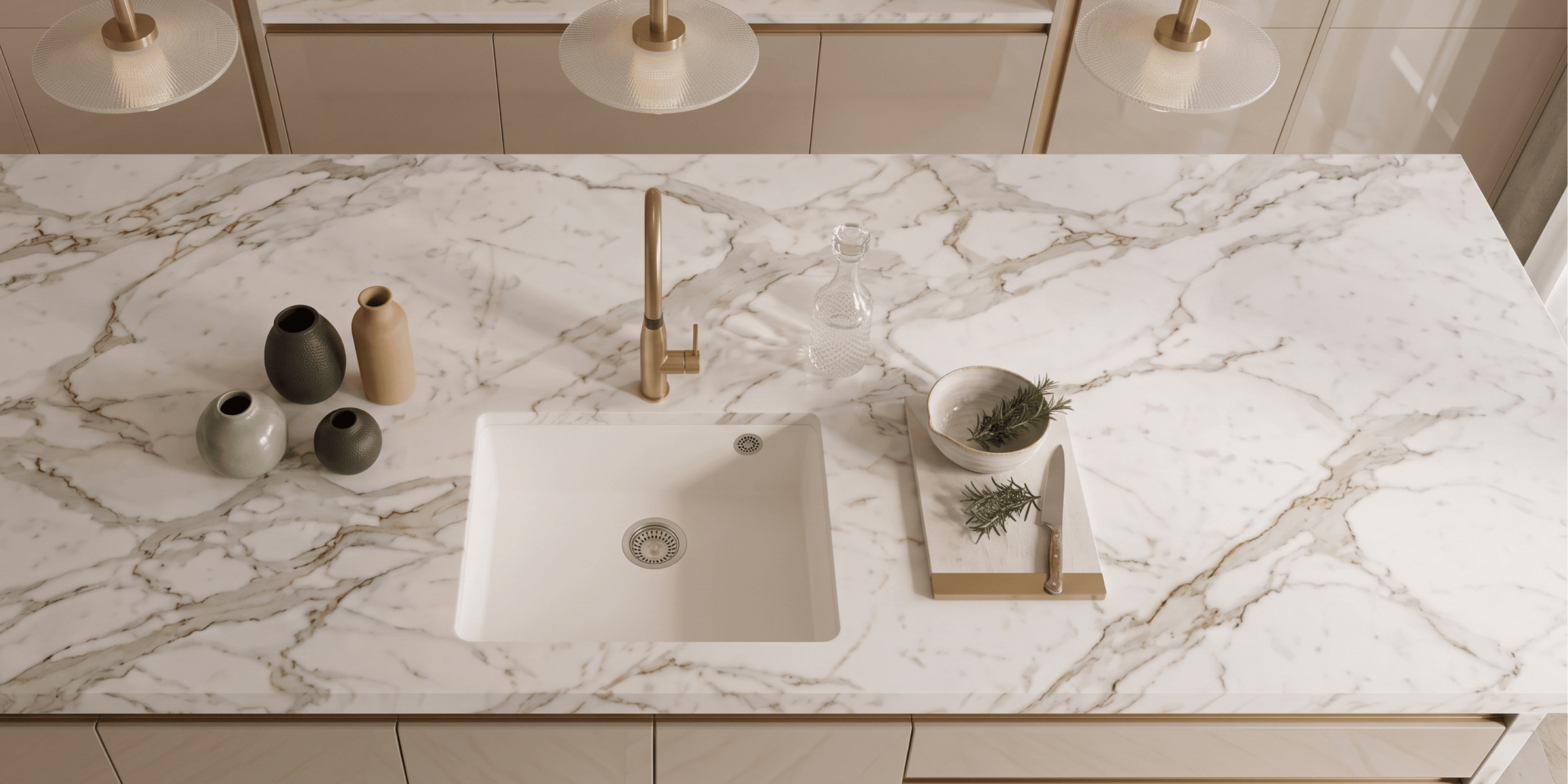 Évier sous-plan granit beige Luisina QUADRILLE 1 bac 440x440, une couleur crème pour une cuisine épurée et moderne.
