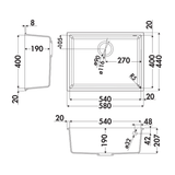 Évier sous-plan granit beige Luisina QUADRILLE 1 bac 580x440