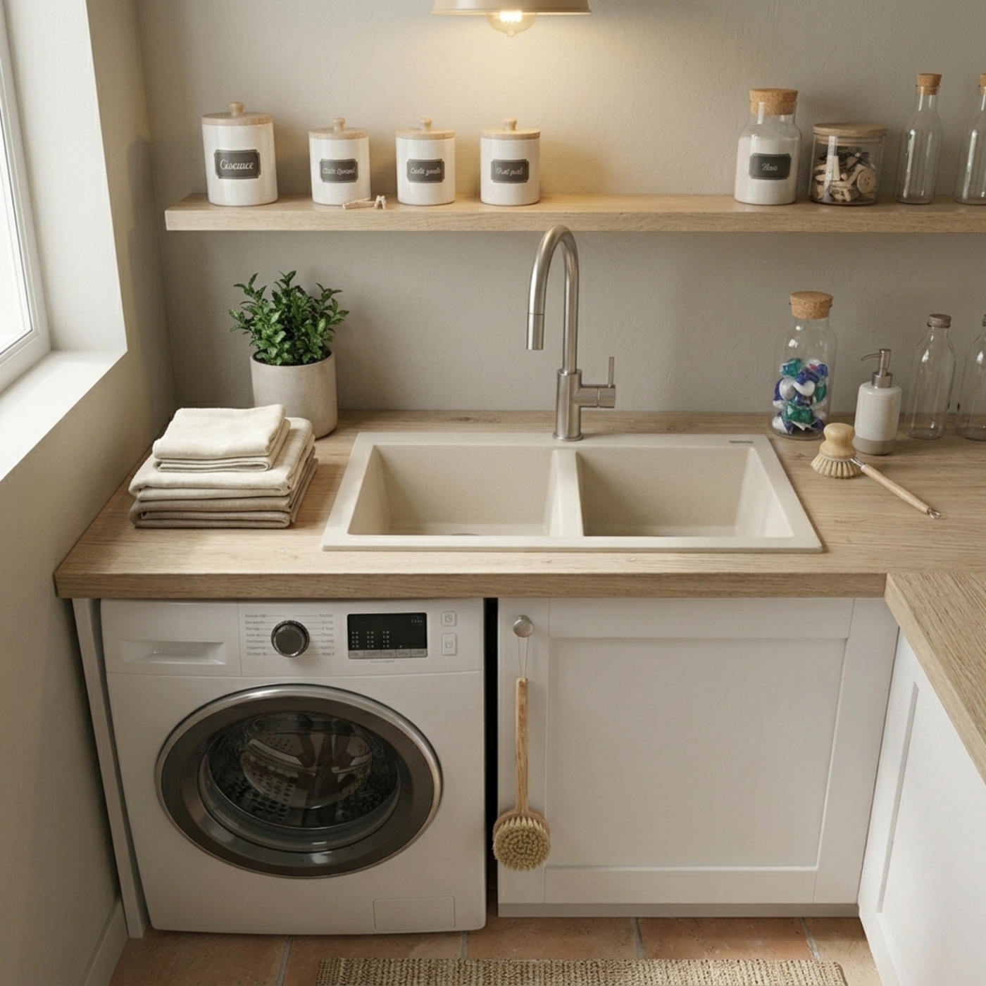 Évier granit beige Luisina QUADRILLE 2 bacs