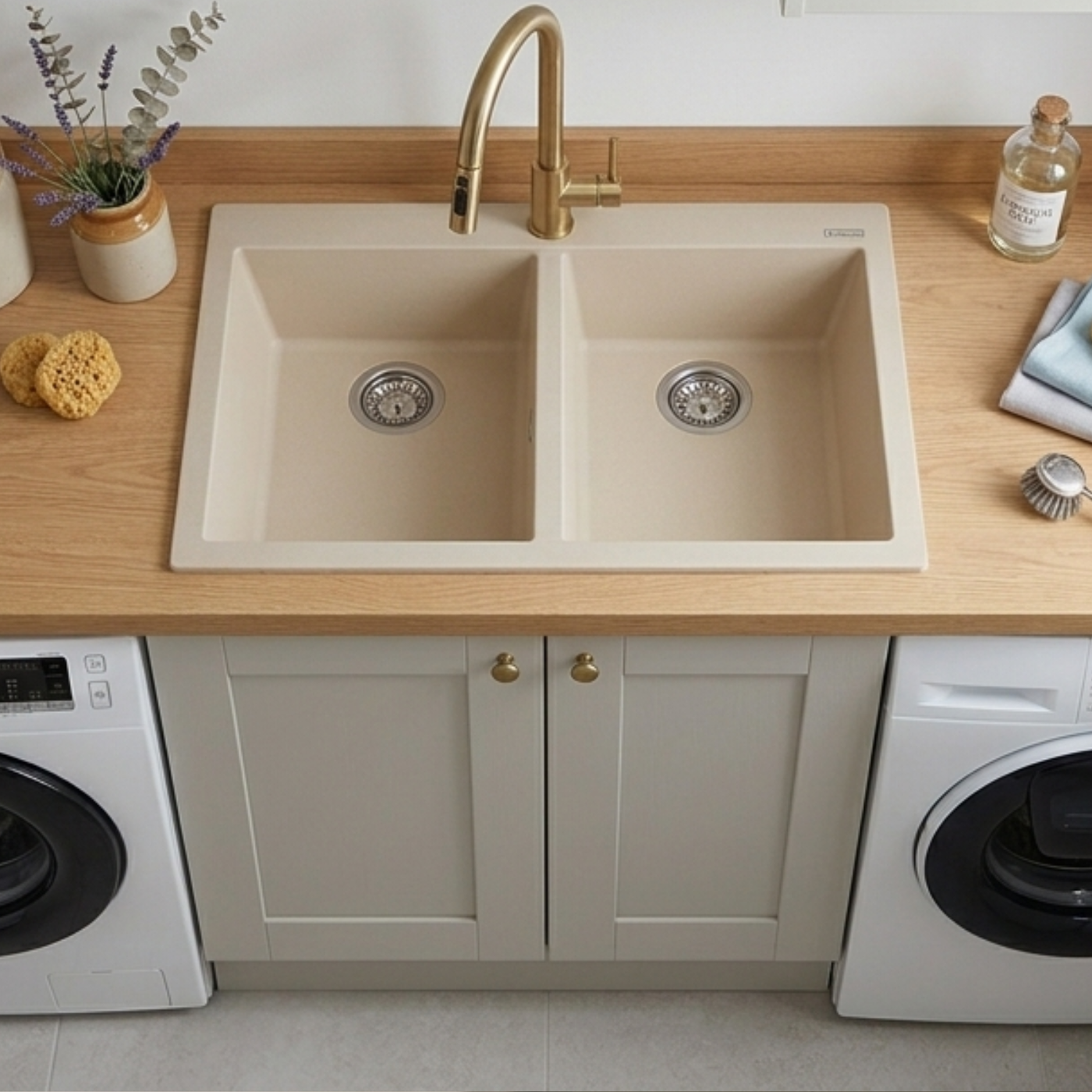 Évier granit beige Luisina QUADRILLE 2 bacs