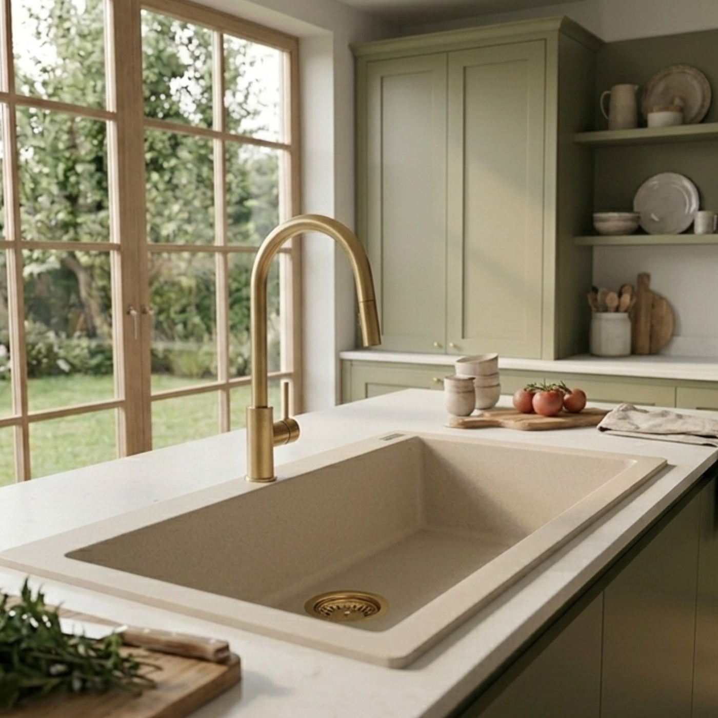 Évier granit beige Luisina QUADRILLE 1 bac 790x500