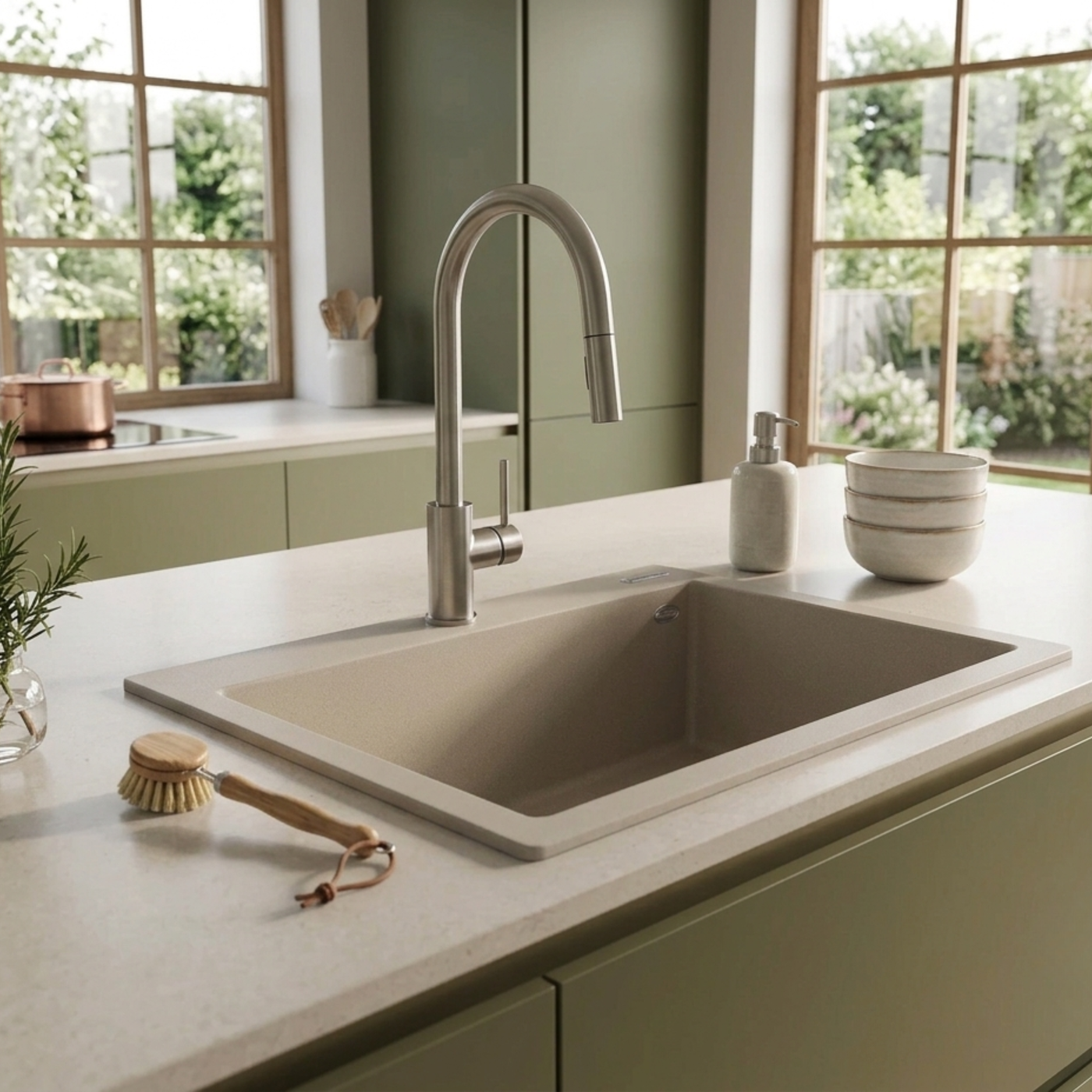 Évier granit beige Luisina QUADRILLE 1 bac 610x500