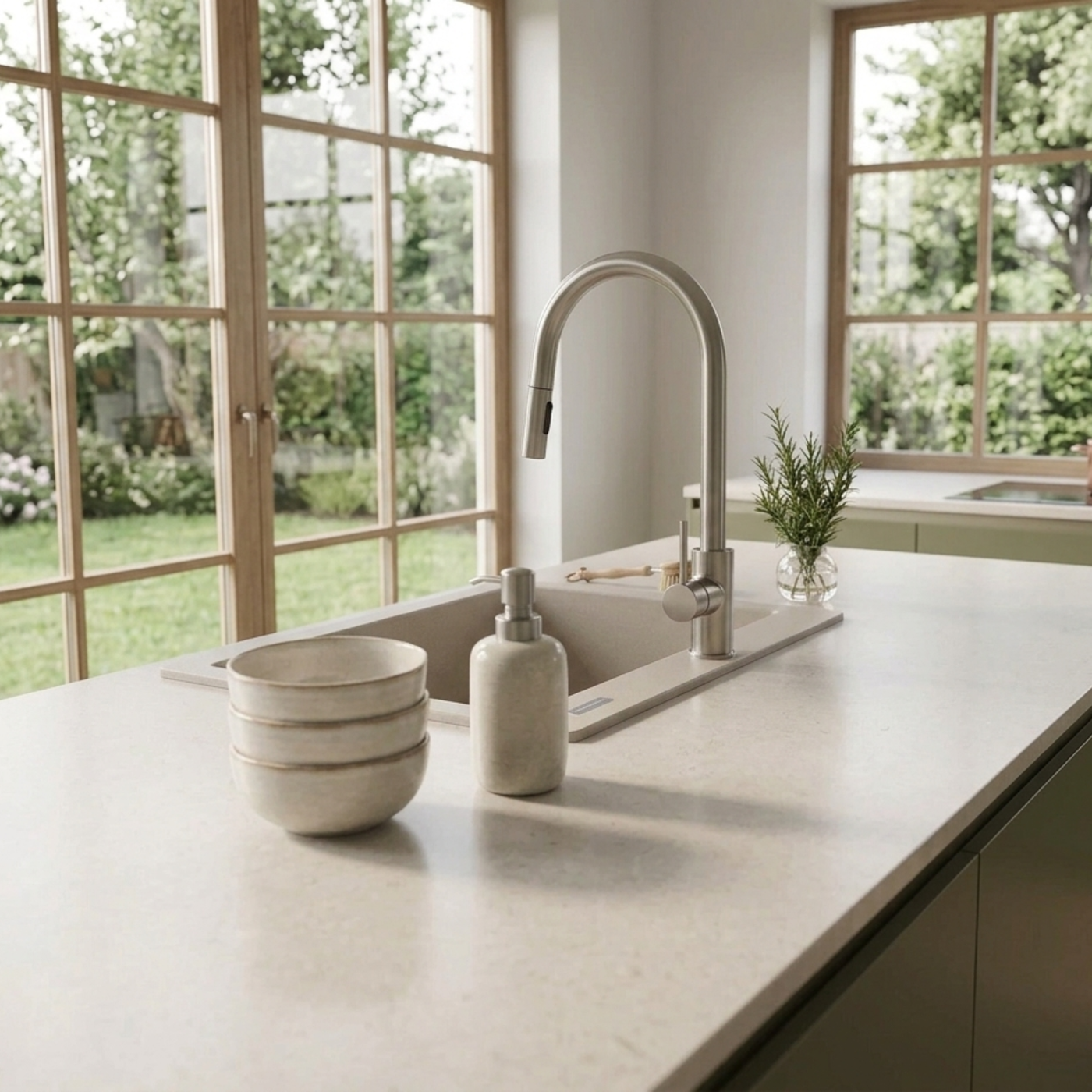 Évier granit beige Luisina QUADRILLE 1 bac 610x500