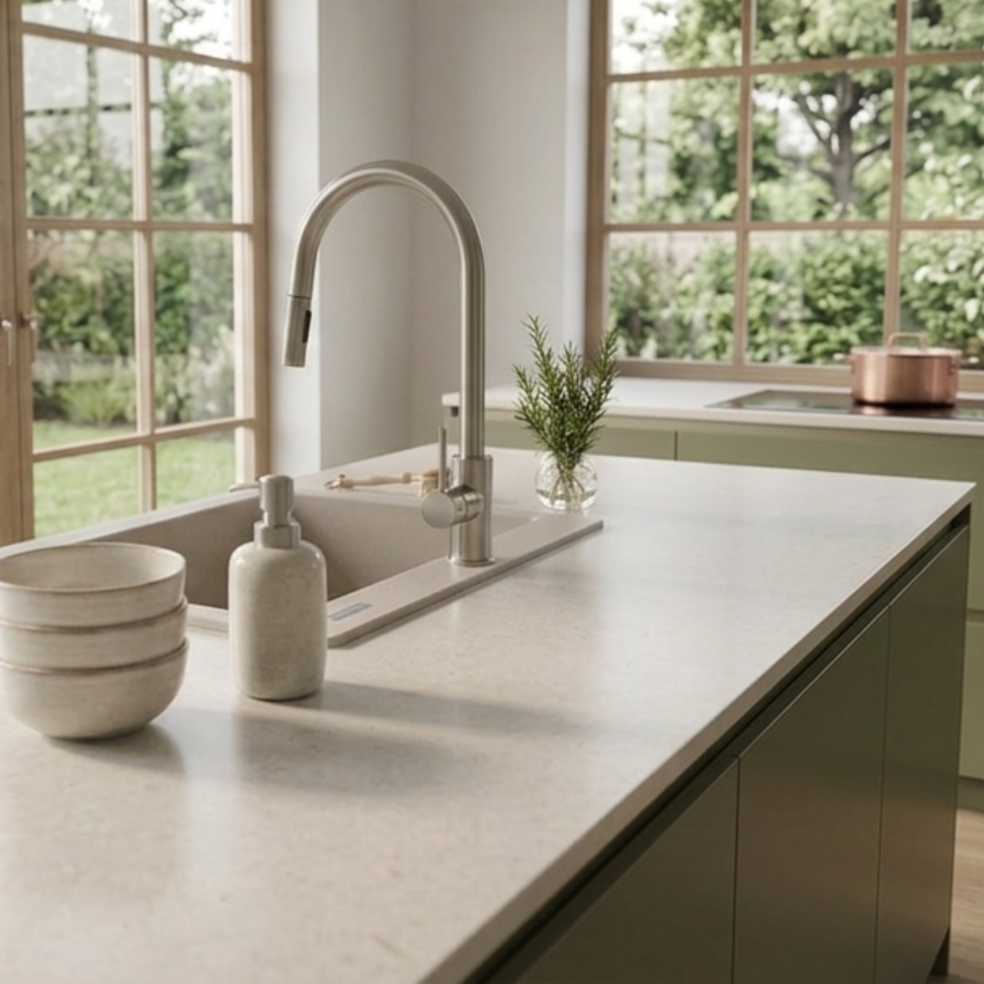 Évier granit beige Luisina QUADRILLE 1 bac 610x500