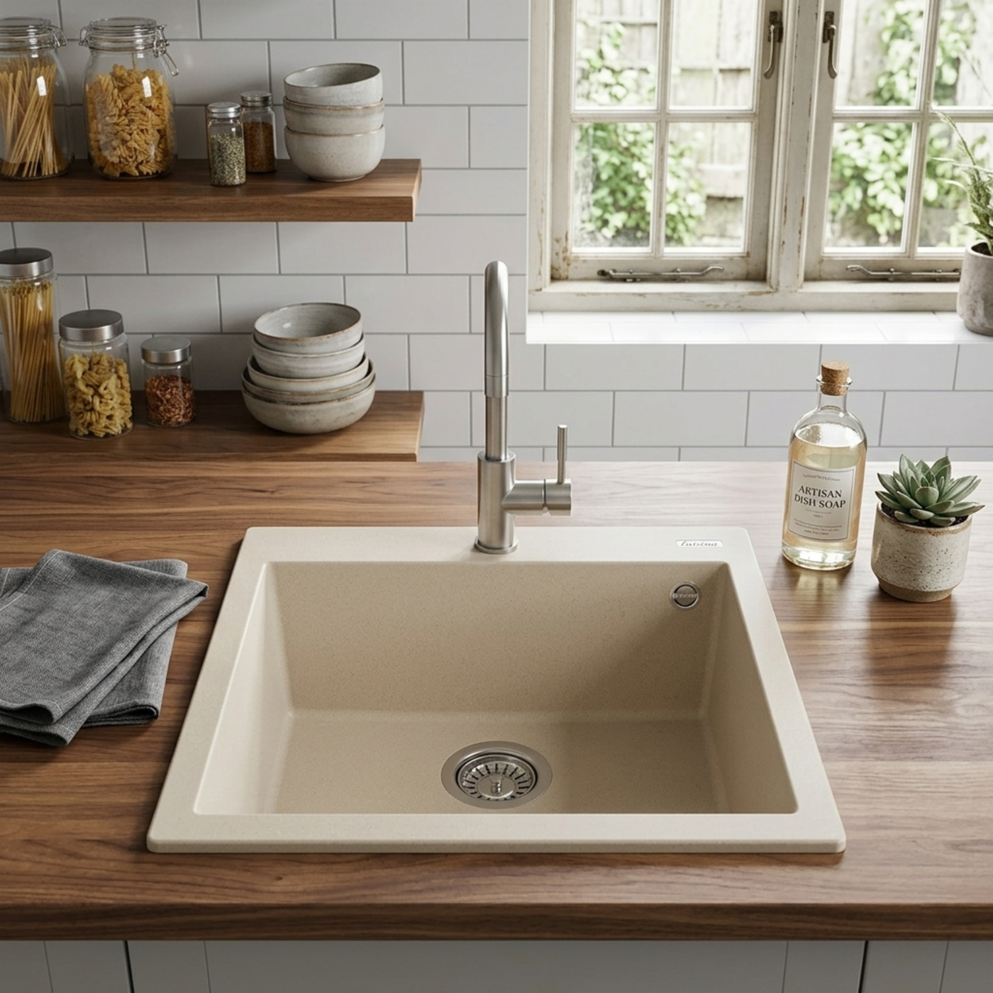Évier granit beige Luisina QUADRILLE 1 bac 570x500