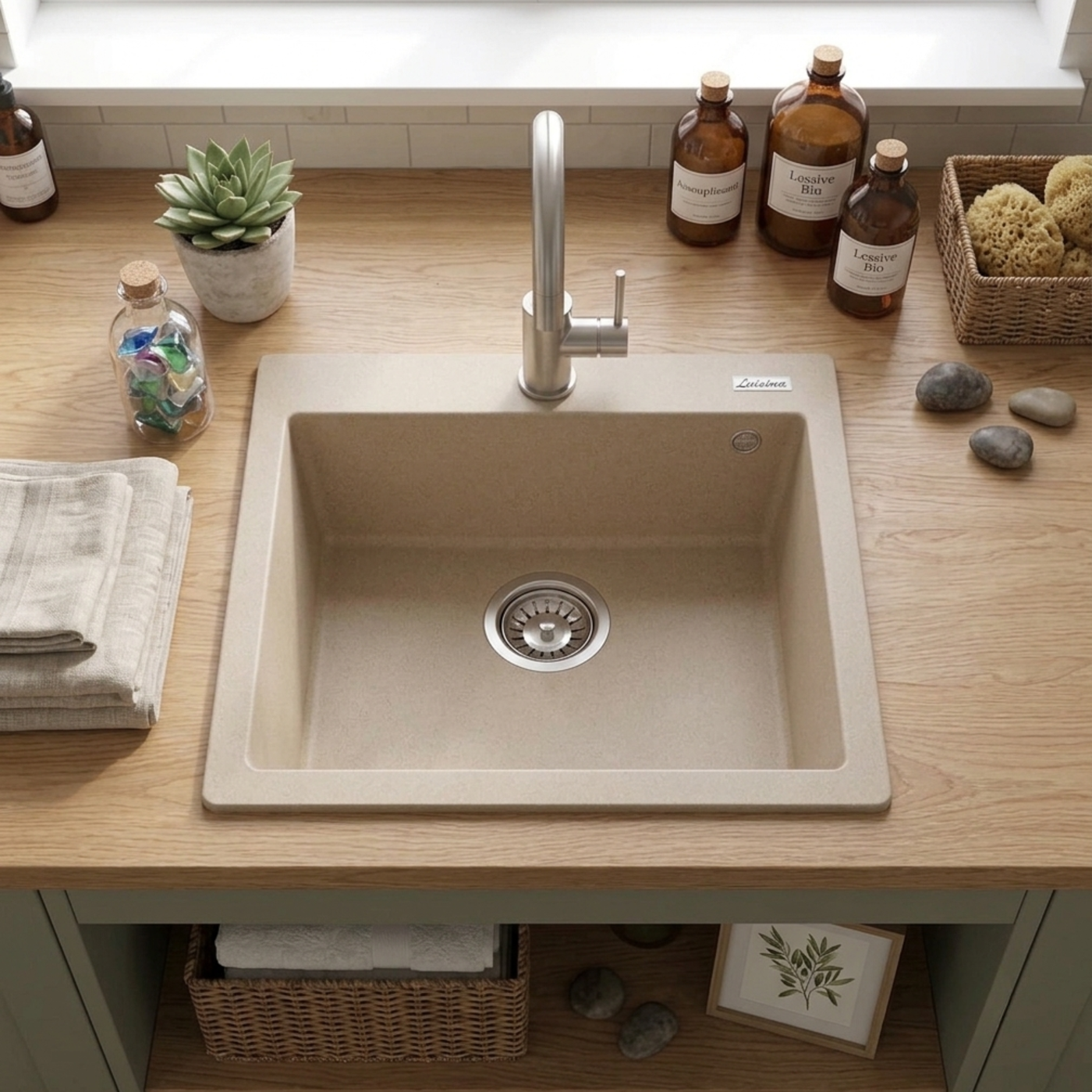 Évier granit beige Luisina QUADRILLE 1 bac 470x500