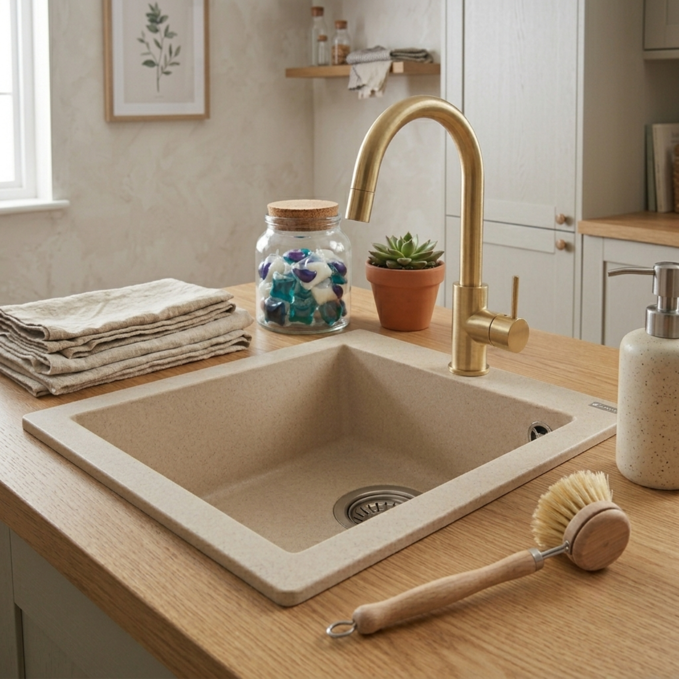 Évier granit beige Luisina QUADRILLE 1 bac 410x500