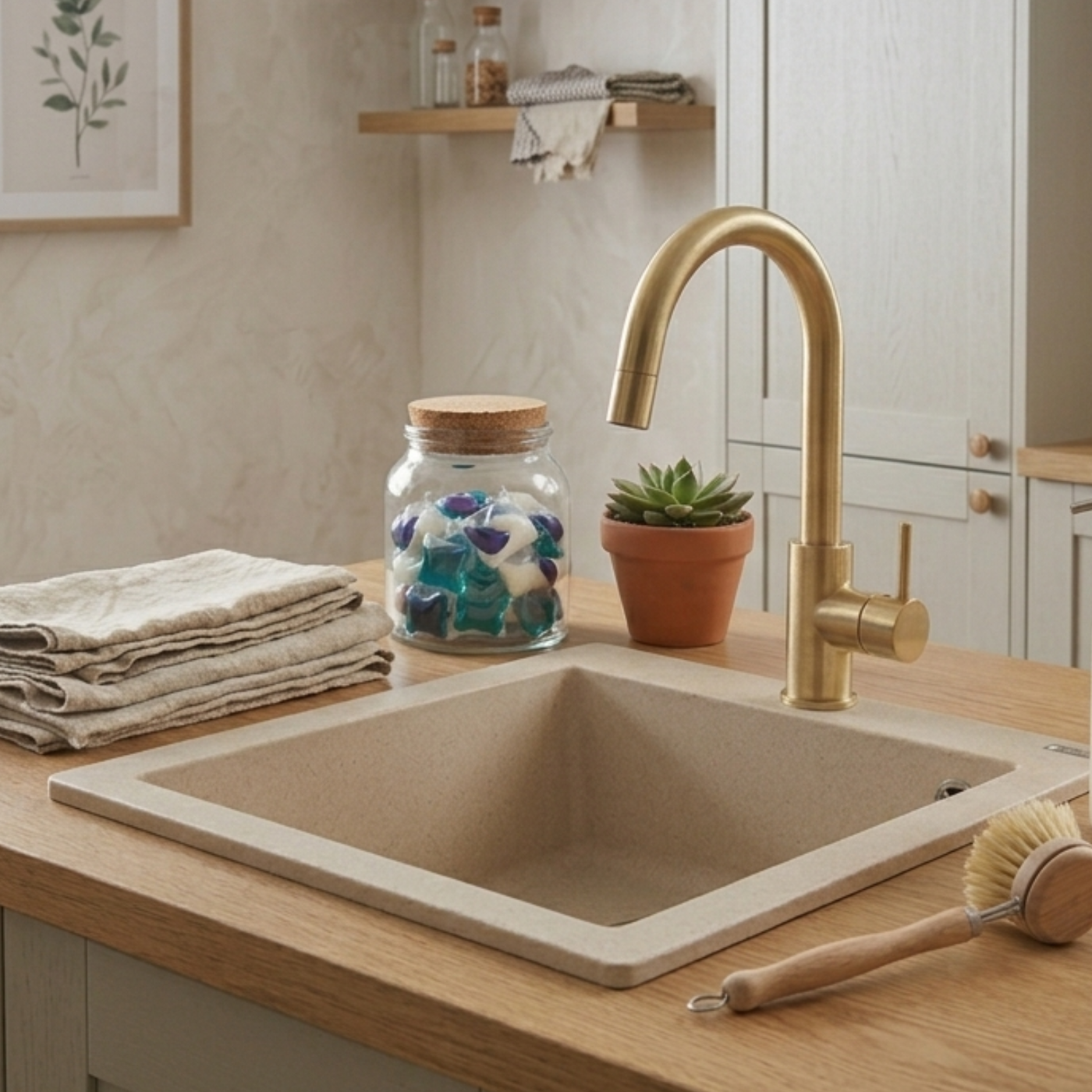 Évier granit beige Luisina QUADRILLE 1 bac 410x500