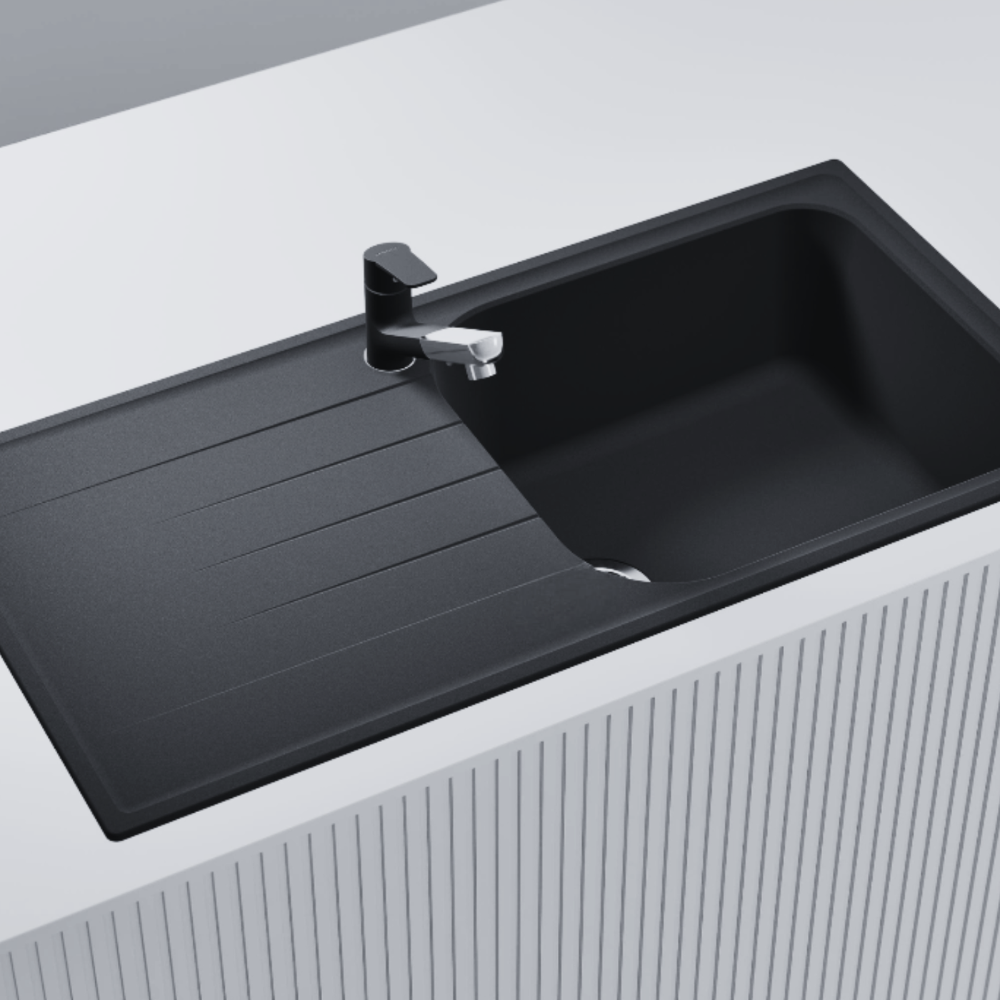 Évier granit noir Schock VIOLA 1 grand bac 1 égouttoir