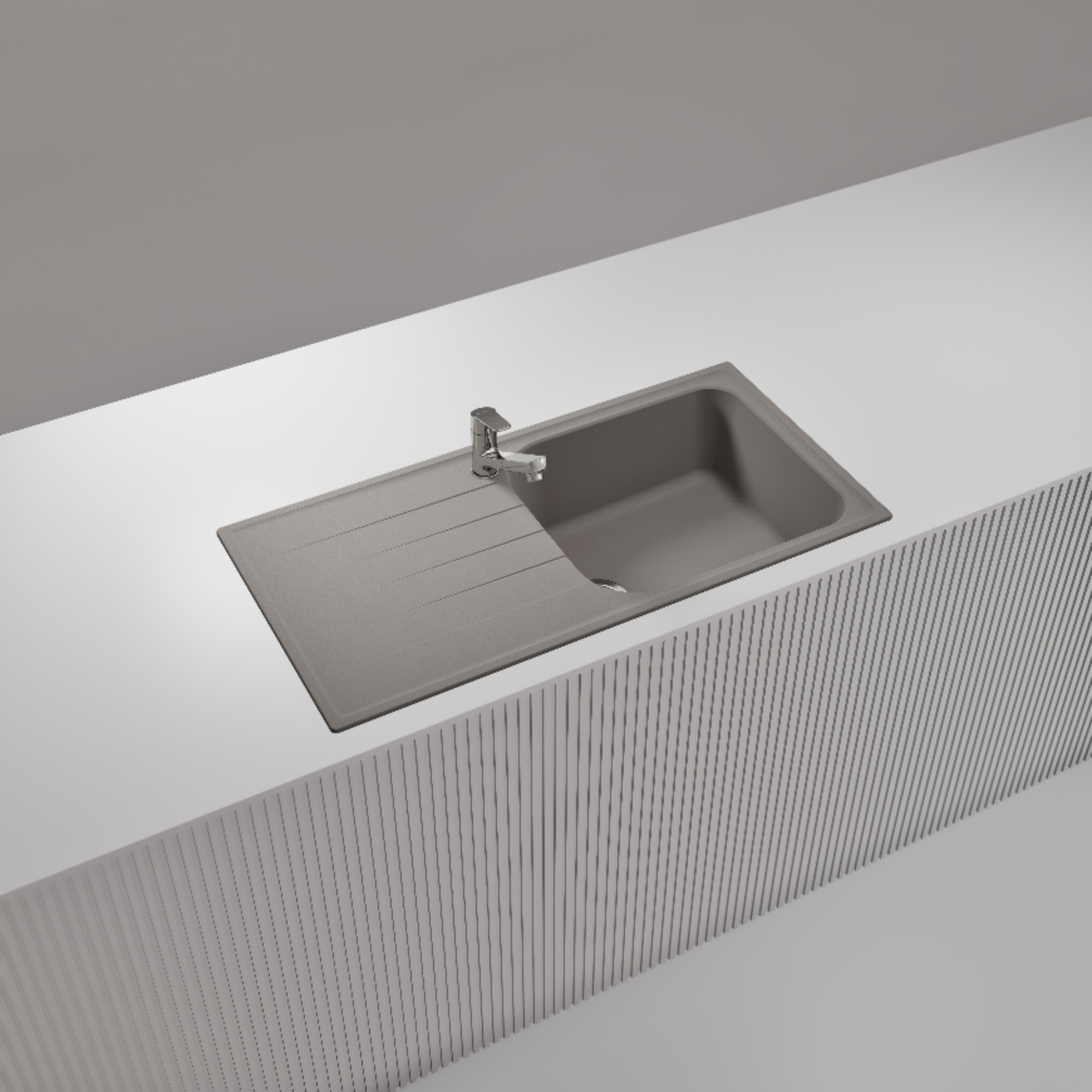 Évier granit gris béton Schock VIOLA 1 grand bac 1 égouttoir