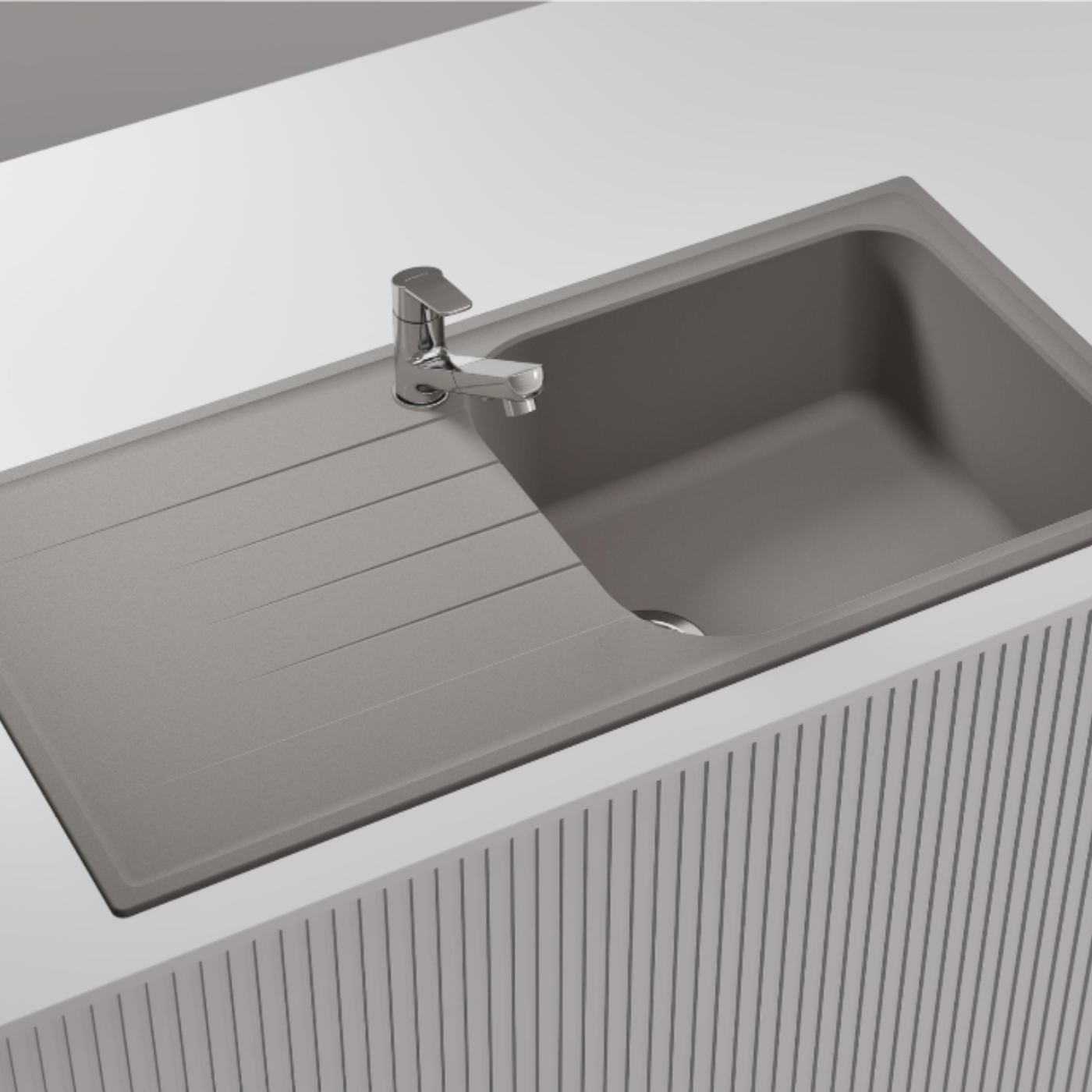 Évier granit gris béton Schock VIOLA 1 grand bac 1 égouttoir