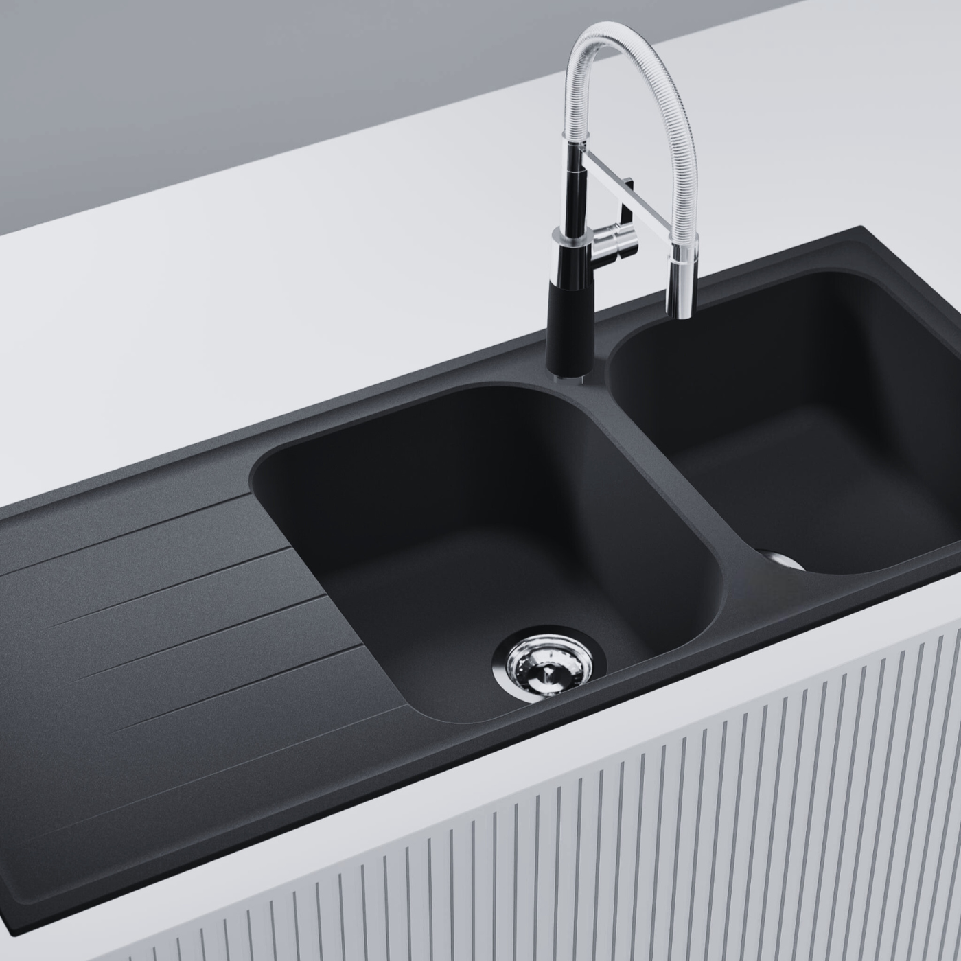 Évier granit noir Schock VIOLA 2 bacs 1 égouttoir