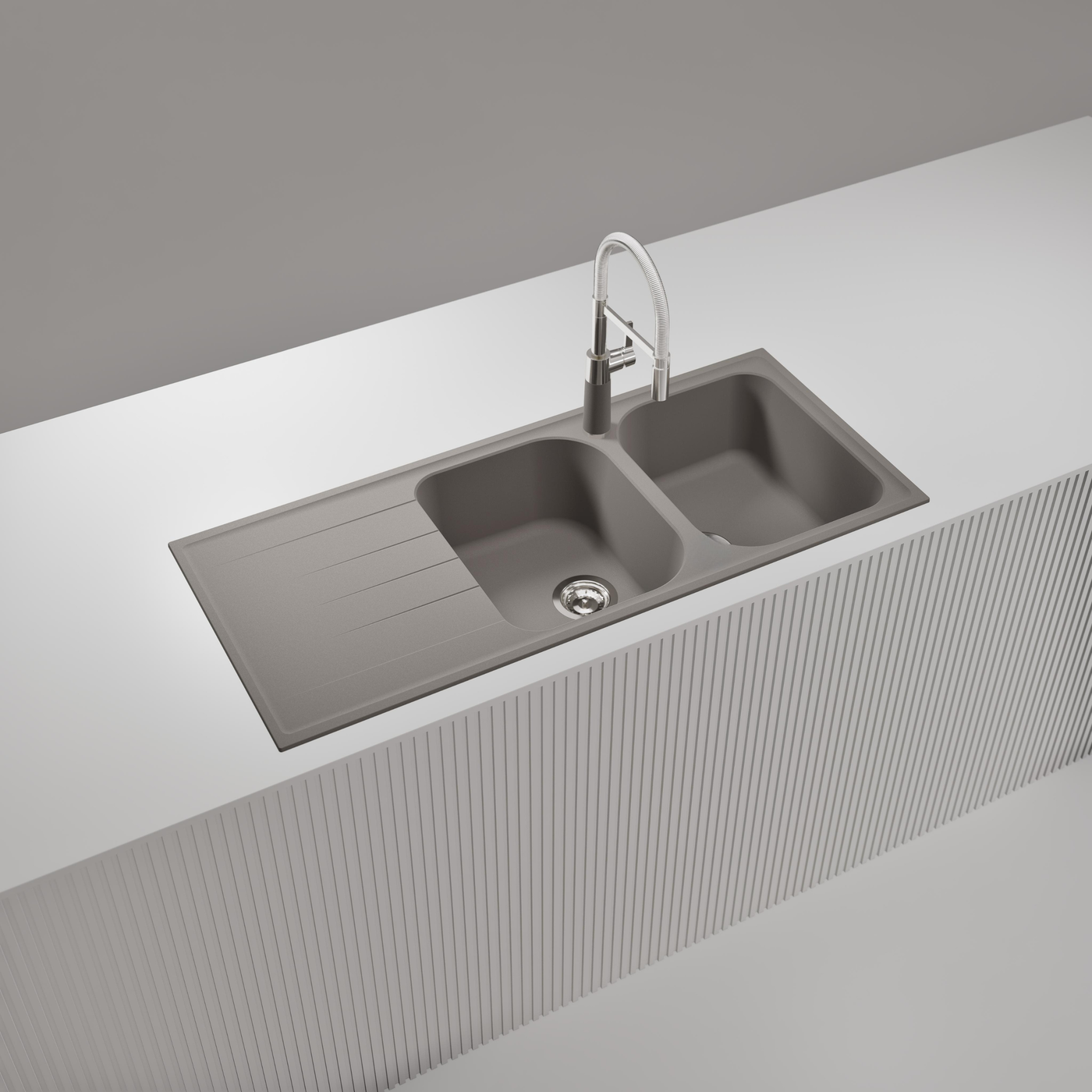 Évier granit gris béton Schock VIOLA 2 bacs 1 égouttoir