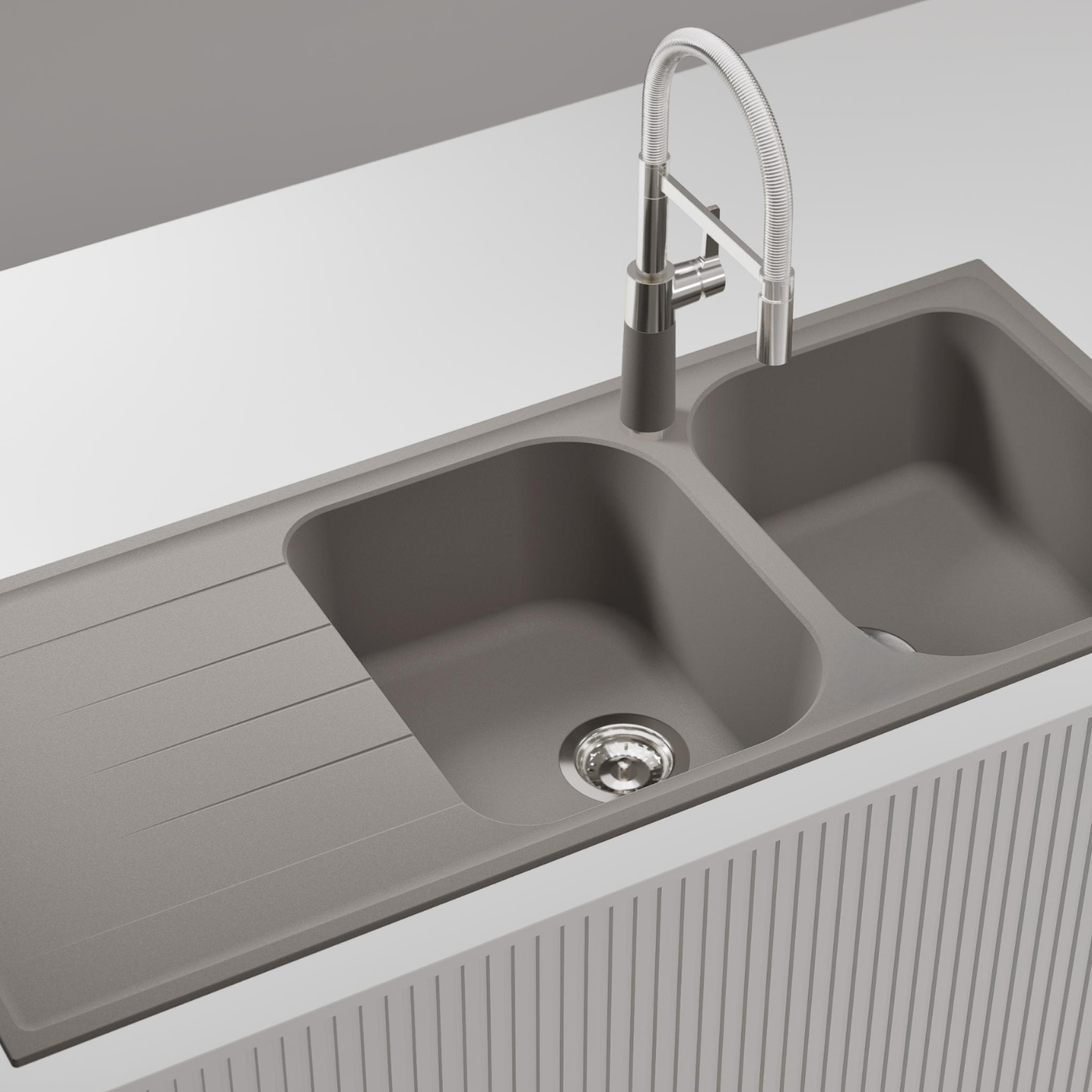 Évier granit gris béton Schock VIOLA 2 bacs 1 égouttoir