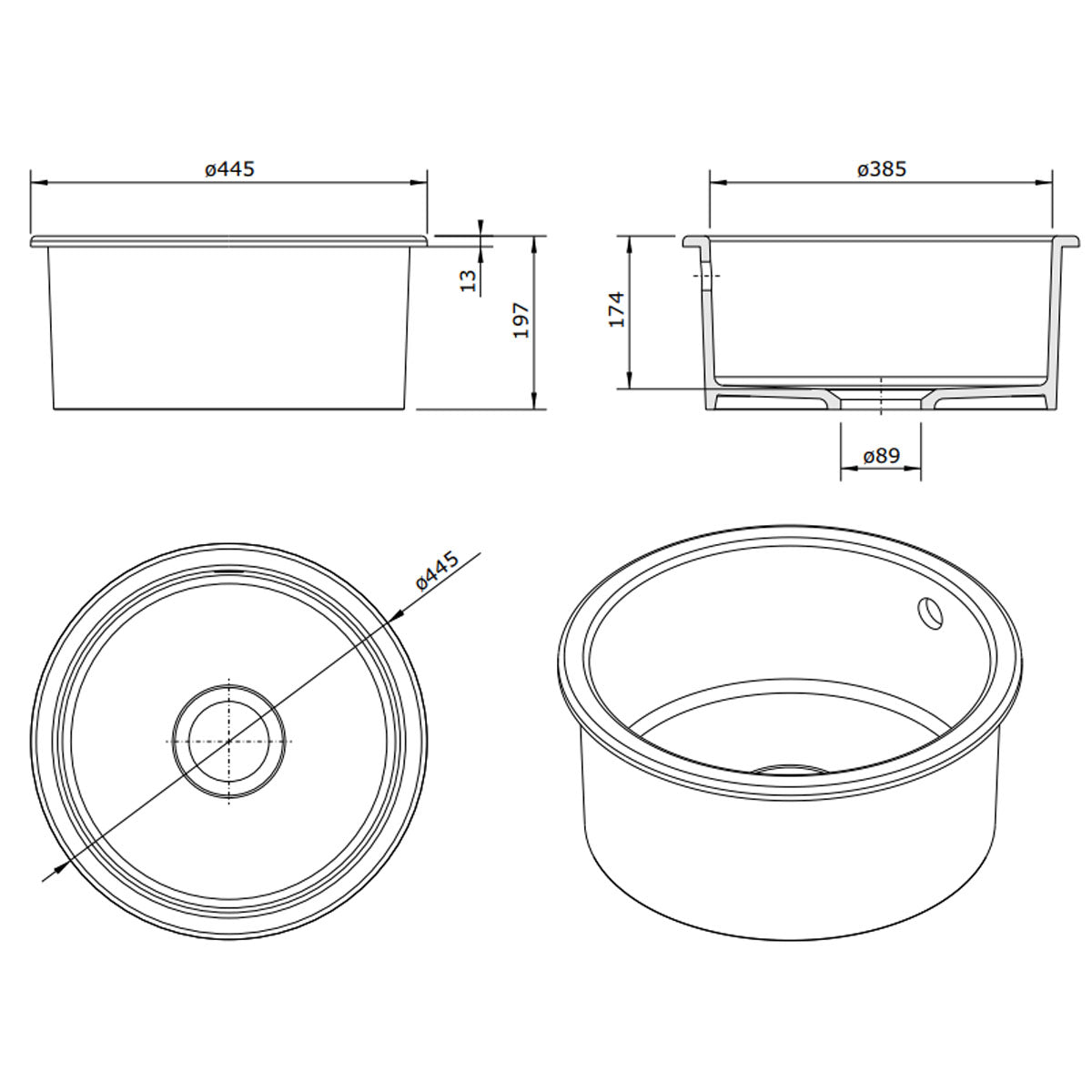 Évier rond céramique blanc Sanindusa VALET 1 bac 44,5 cm