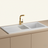 Évier céramique blanc VitrA ARKITEKT 1 bac et demi - 1 égouttoir