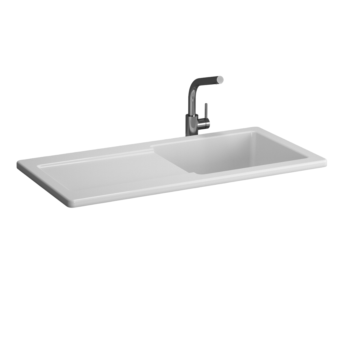 Évier céramique blanc brillant Vitra ARKITEKT 1 grand bac 1 égouttoir