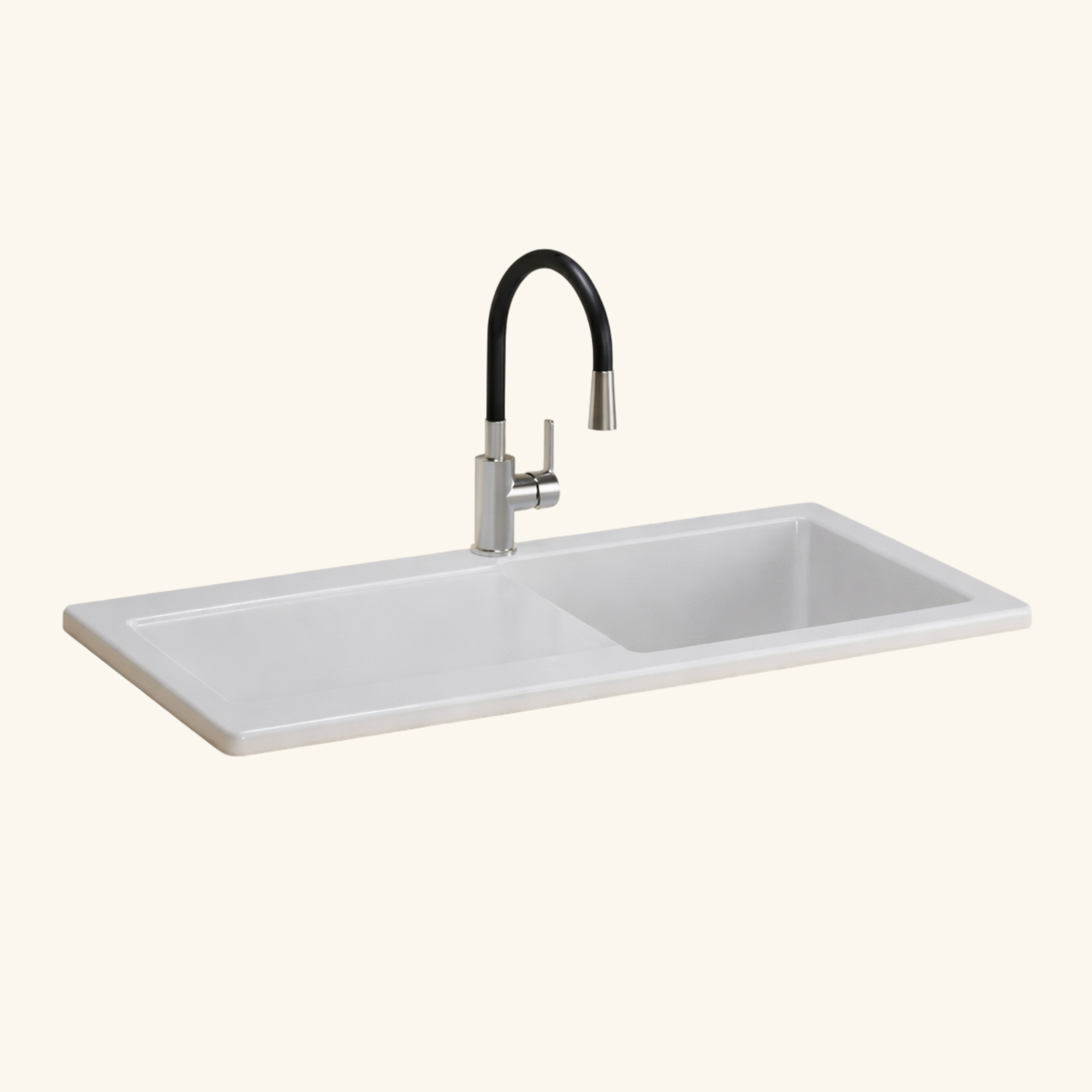 Évier céramique blanc brillant VitrA ARKITEKT 1 grand bac - 1 égouttoir