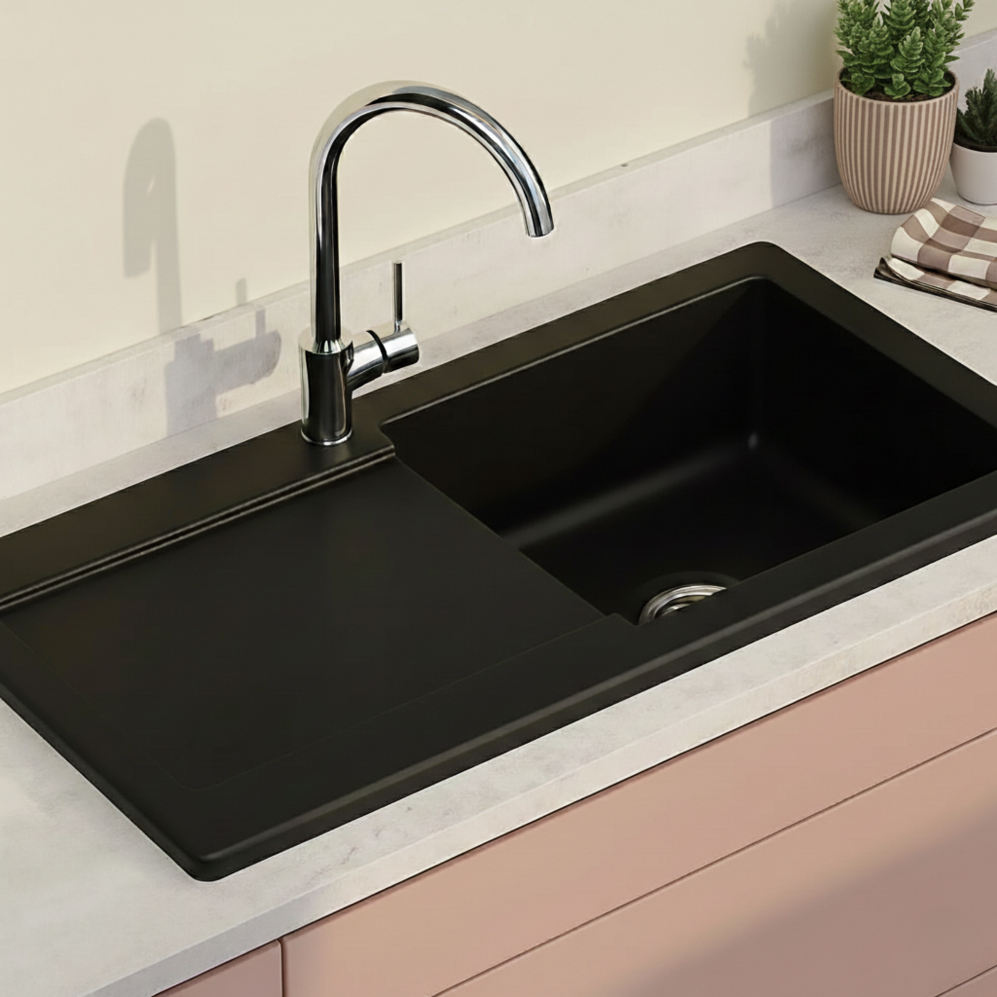 Évier céramique noir mat VitrA ARKITEKT 1 grand bac 1 égouttoir