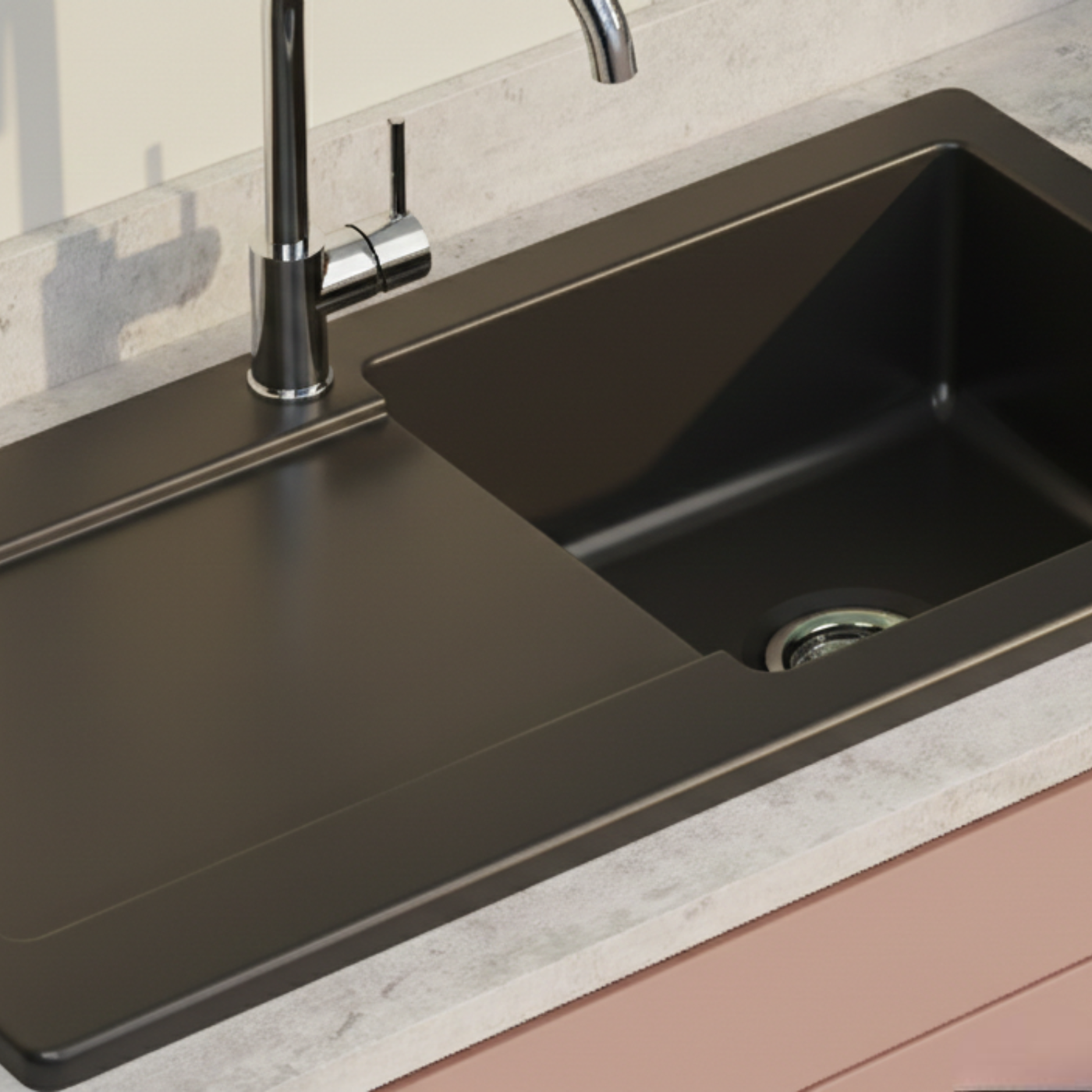 Évier céramique noir mat VitrA ARKITEKT 1 grand bac 1 égouttoir