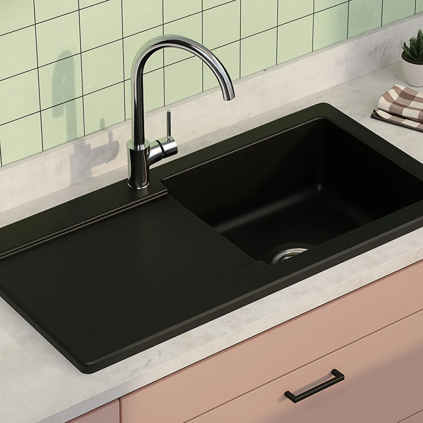Évier céramique noir mat Vitra ARKITEKT 1 grand bac 1 égouttoir