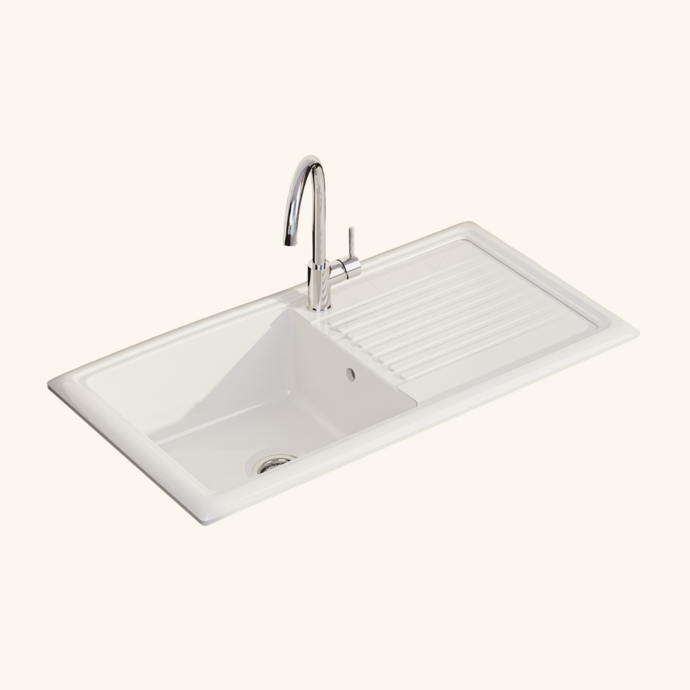 Évier céramique blanc brillant Vitra ARKITEKT 1 très grand bac 1 égouttoir