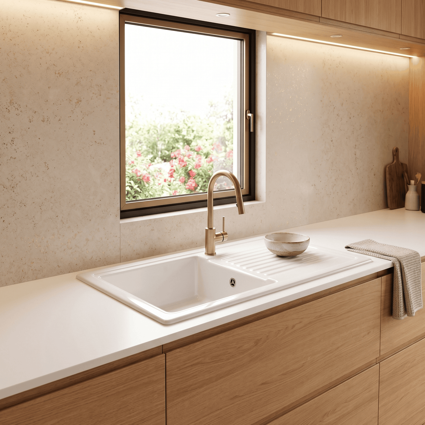 Évier céramique blanc brillant VitrA ARKITEKT 1 très grand bac 1 égouttoir