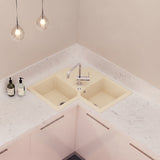 Evier d'angle granit beige Kümbad VOZ 2 bacs