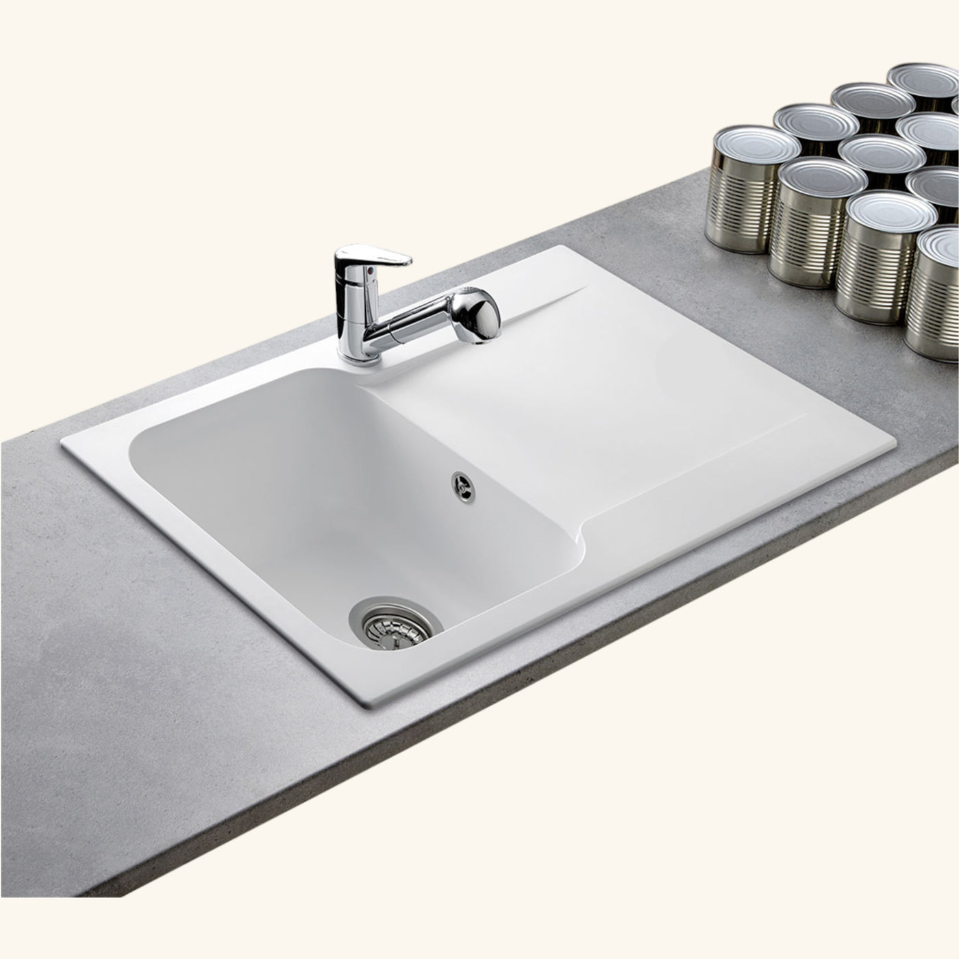 Évier résine blanc Ewi ZIGGY 1 bac 1 égouttoir