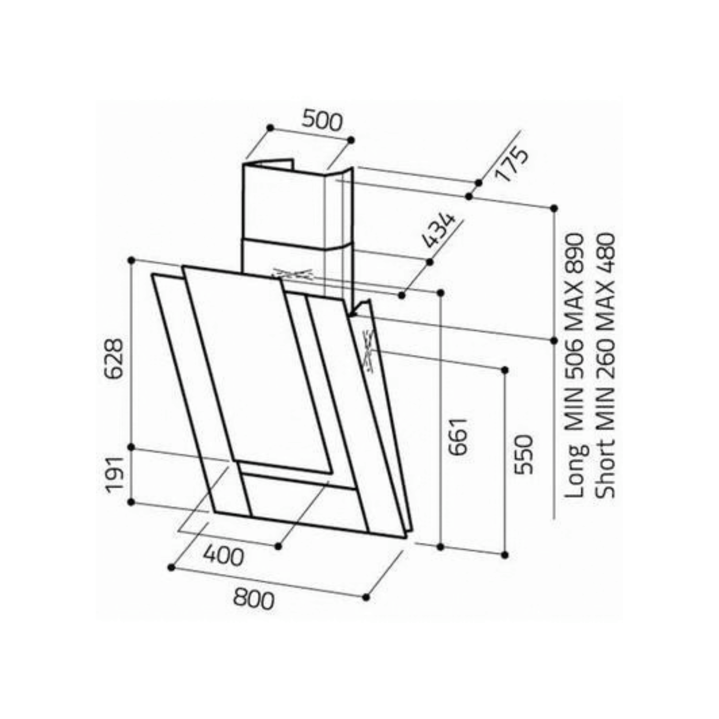 Kit cheminée KIT0010704 pour Hotte Elica murale ICO / ELLE (260-480)