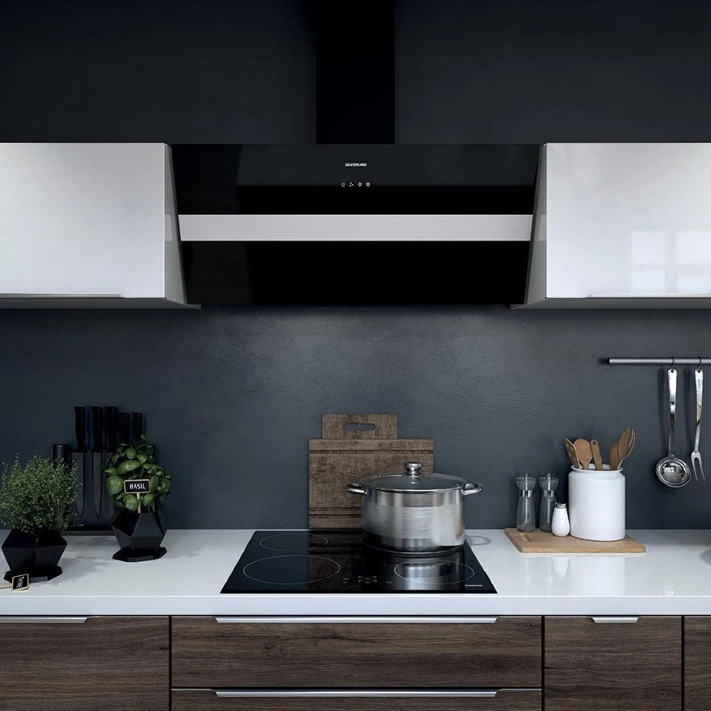 Hotte cuisine verticale Silverline ART verre noir 90 cm