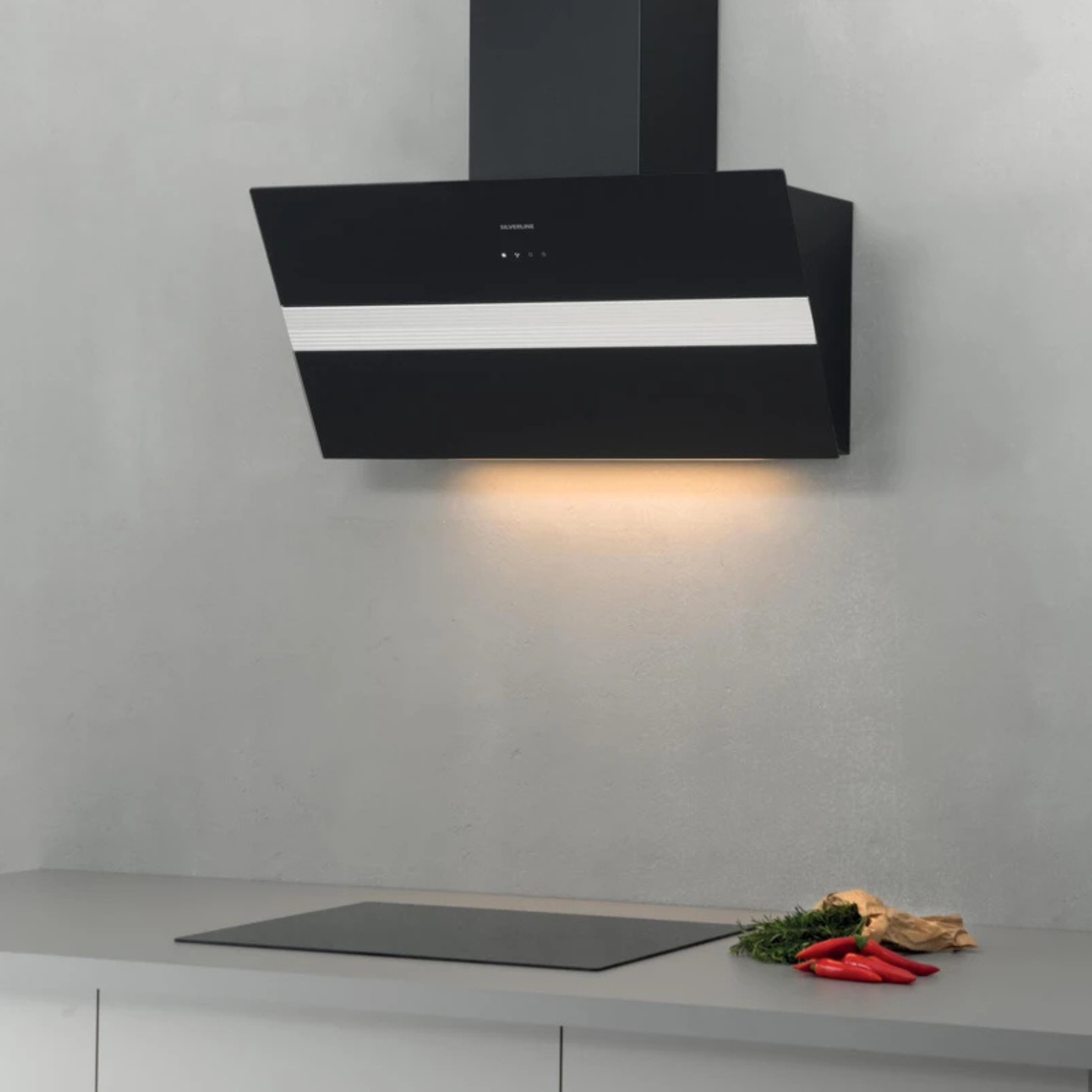 Hotte cuisine verticale Silverline ART verre noir 90 cm