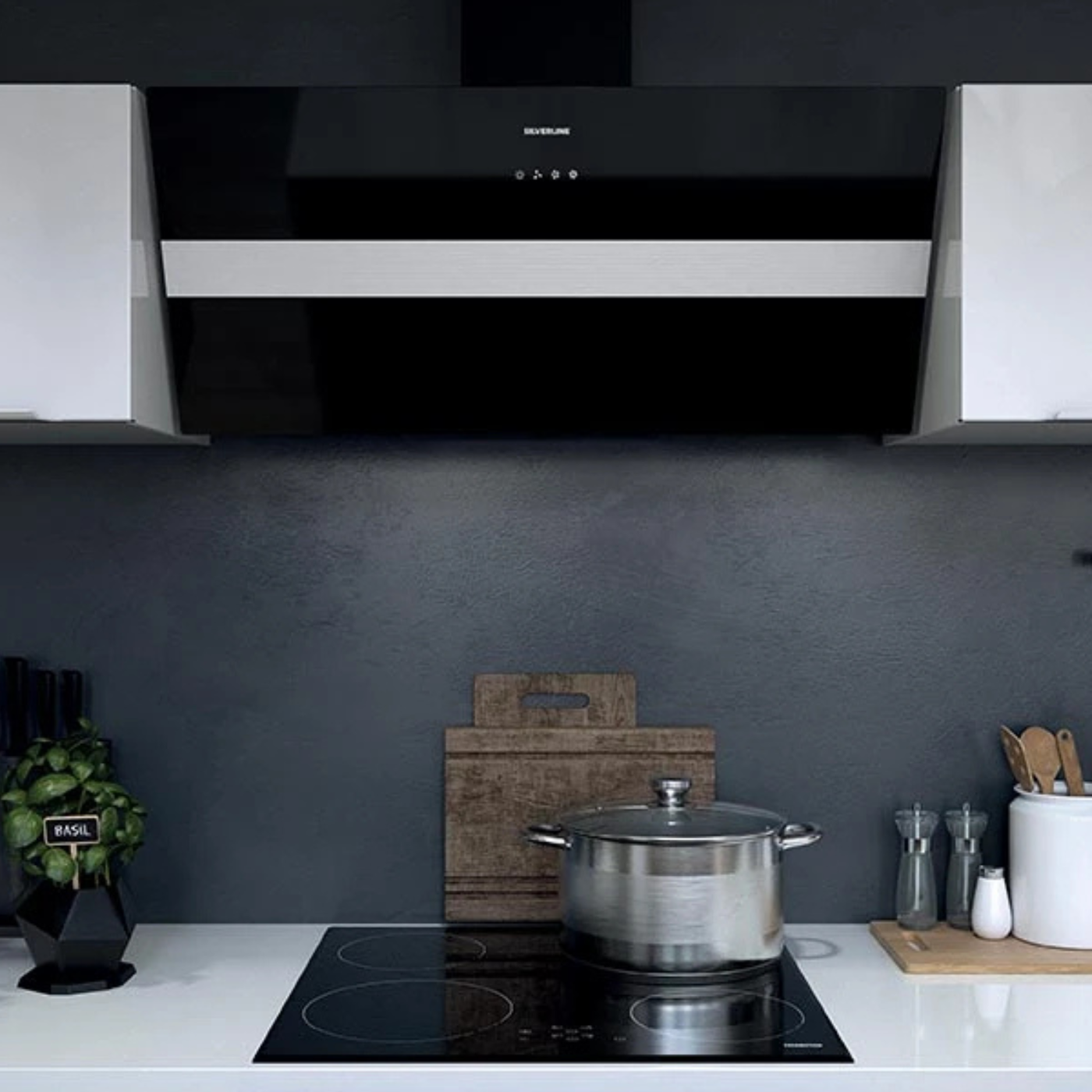 Hotte cuisine verticale Silverline ART verre noir 90 cm