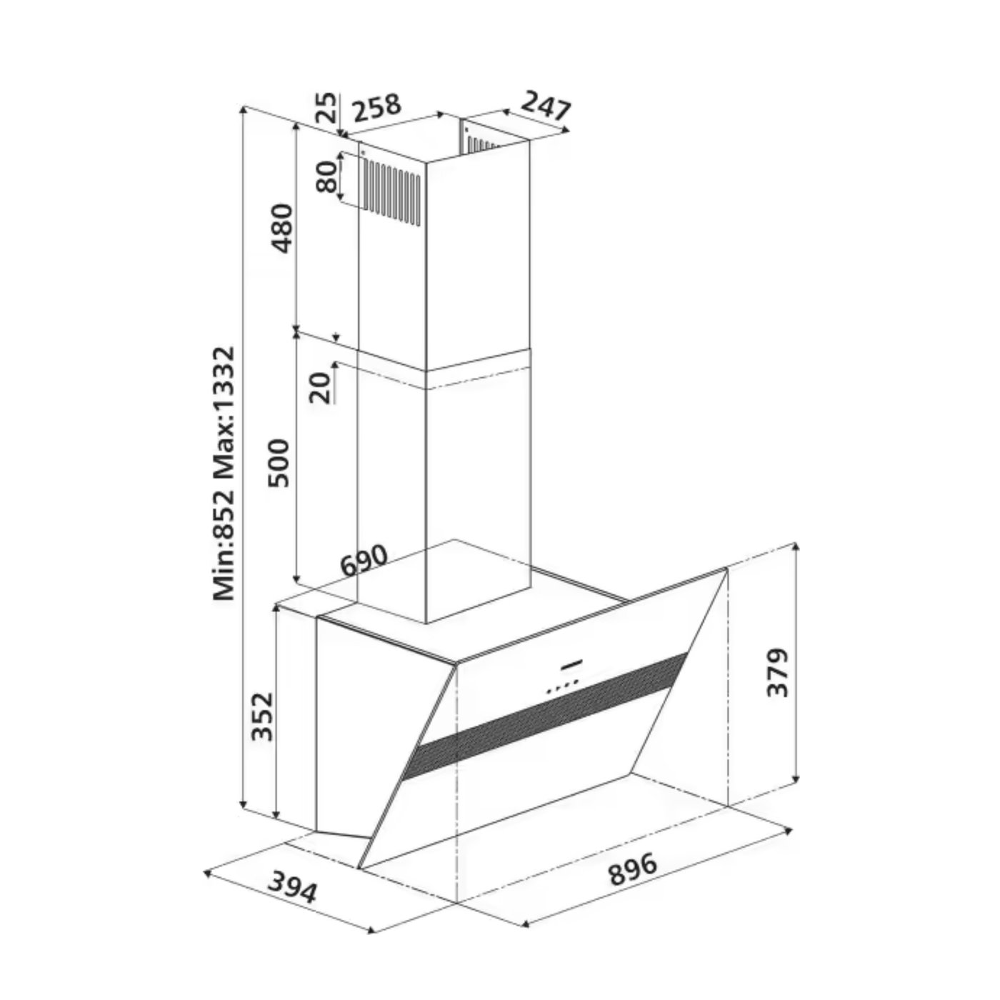 Hotte cuisine verticale Silverline ART verre noir 90 cm