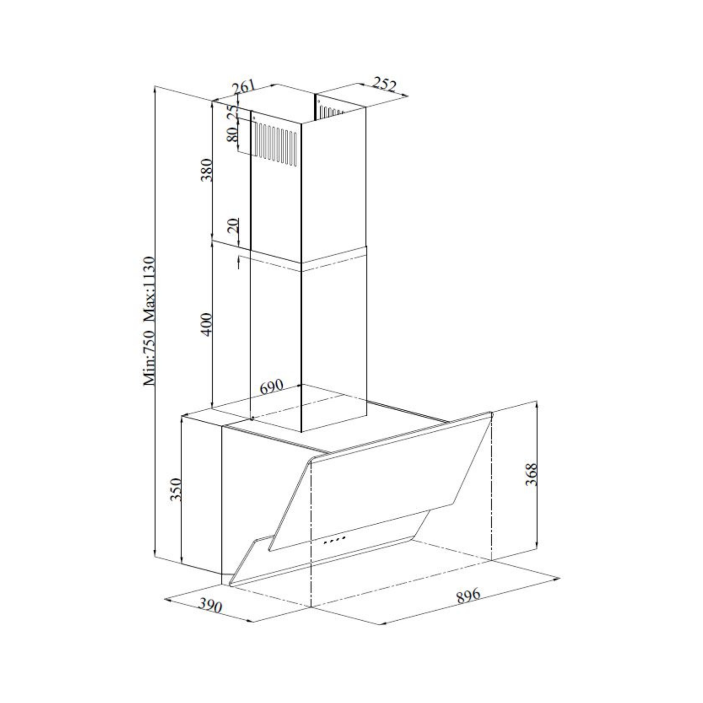 Hotte cuisine murale Silverline FARO noire 90 cm