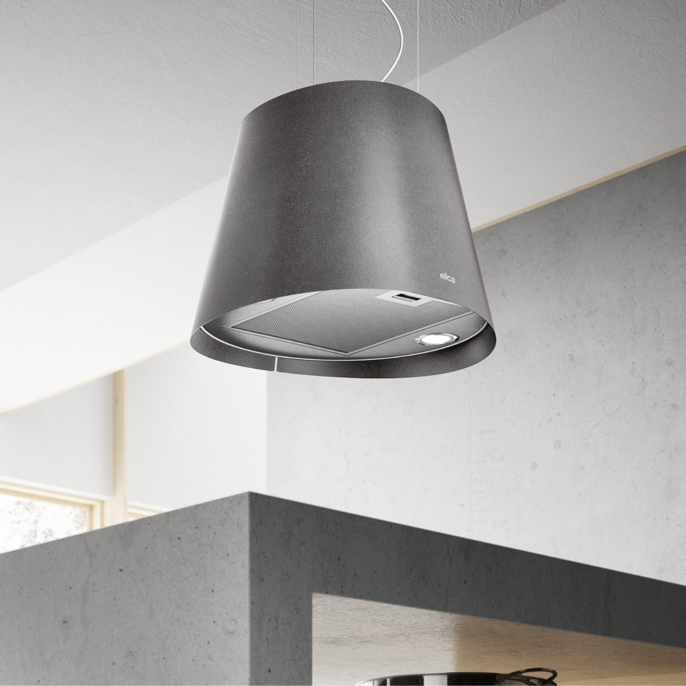 Hotte cuisine Elica suspendue recyclage JUNO URBAN effet fonte 50 cm