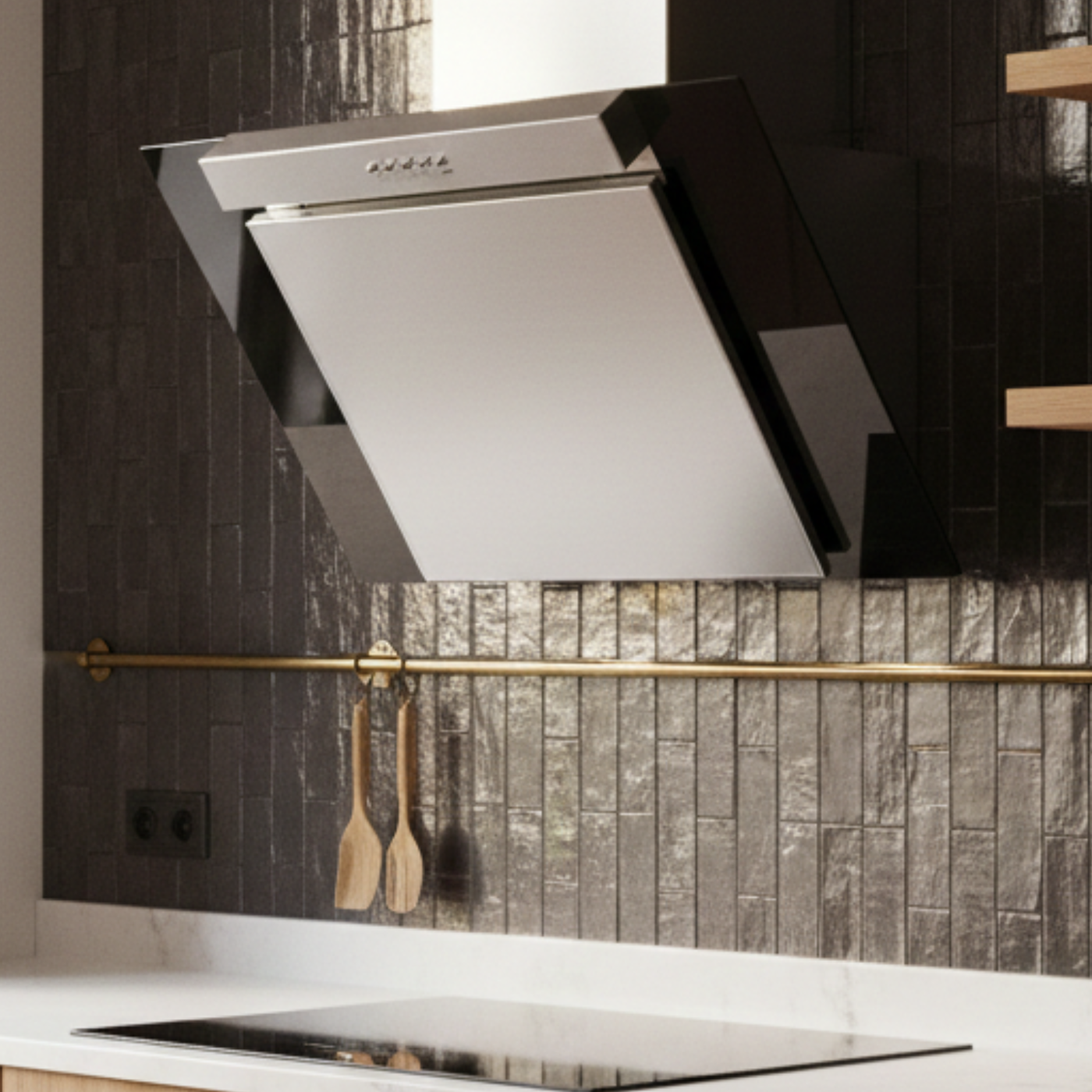 Hotte cuisine murale Silverline KIM inox et verre noir 60 cm