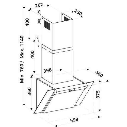 Hotte cuisine murale Silverline KIM inox et verre noir 60 cm