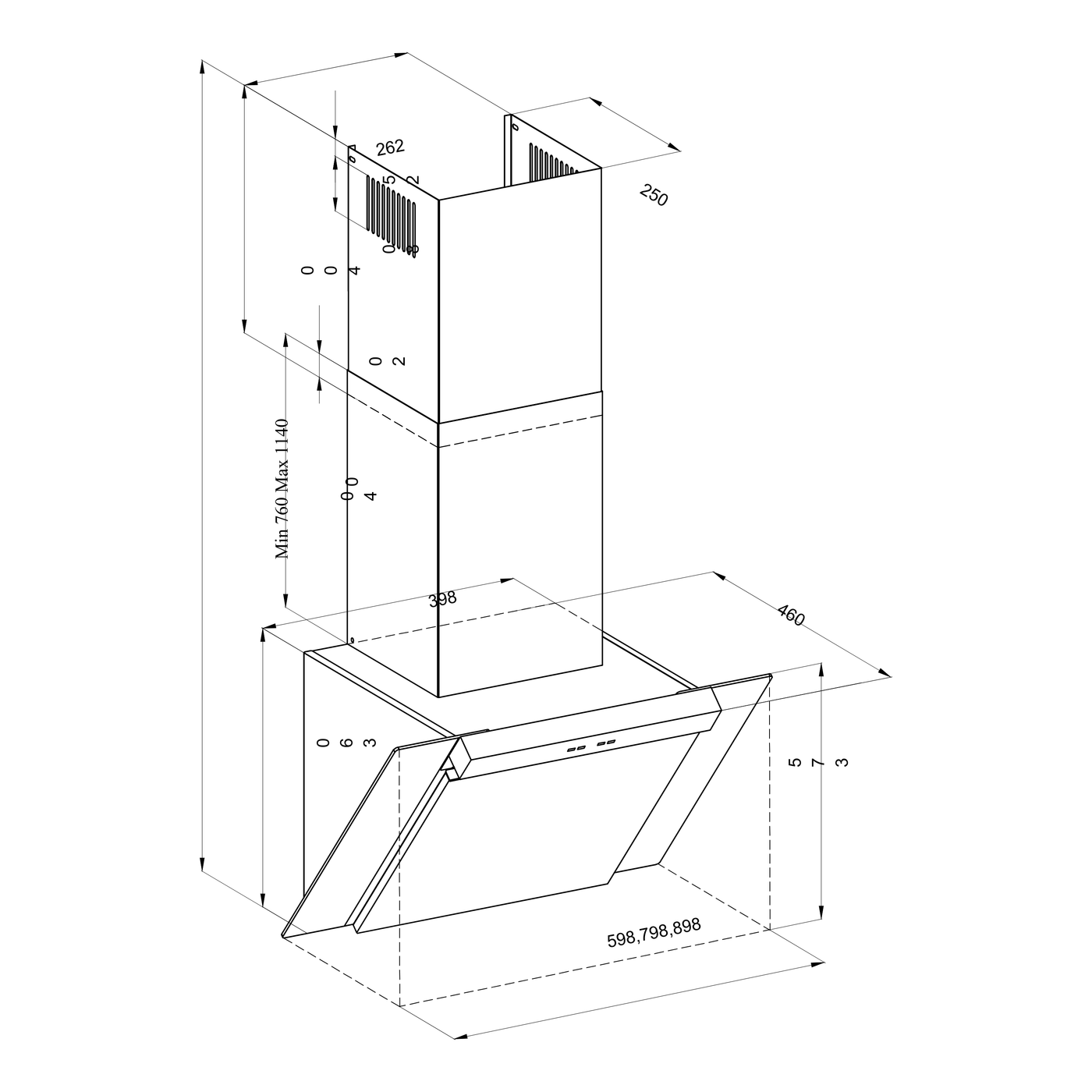 Hotte cuisine murale Silverline KIM inox et verre noir 90 cm