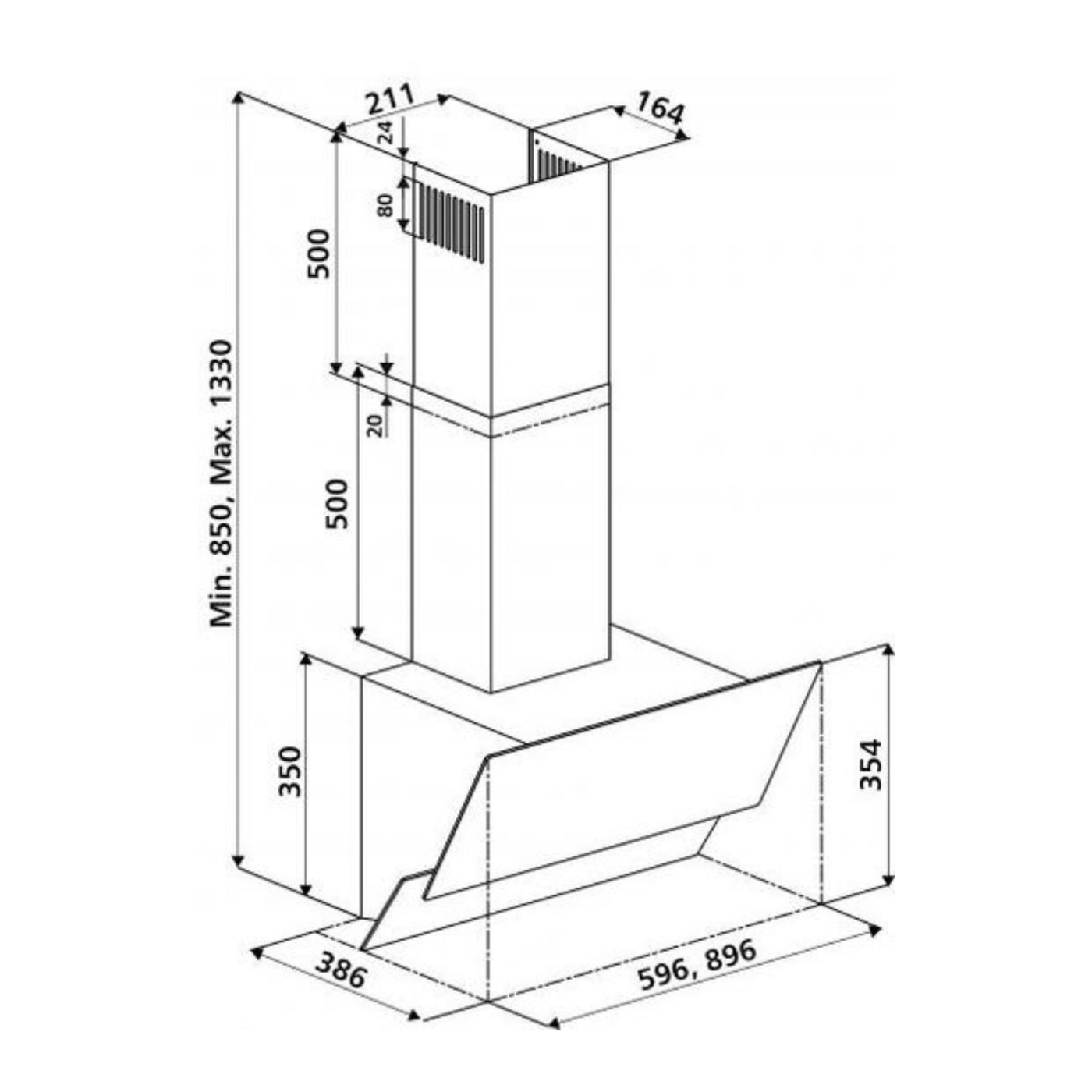 Hotte cuisine verticale Silverline LUKO verre trempé noir 90 cm