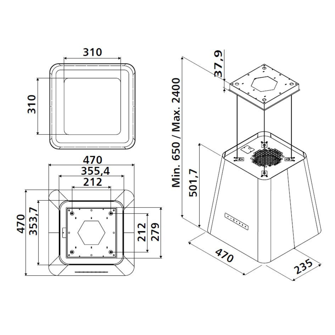 Hotte cuisine Silverline suspendue NEAT noir mat 50 cm