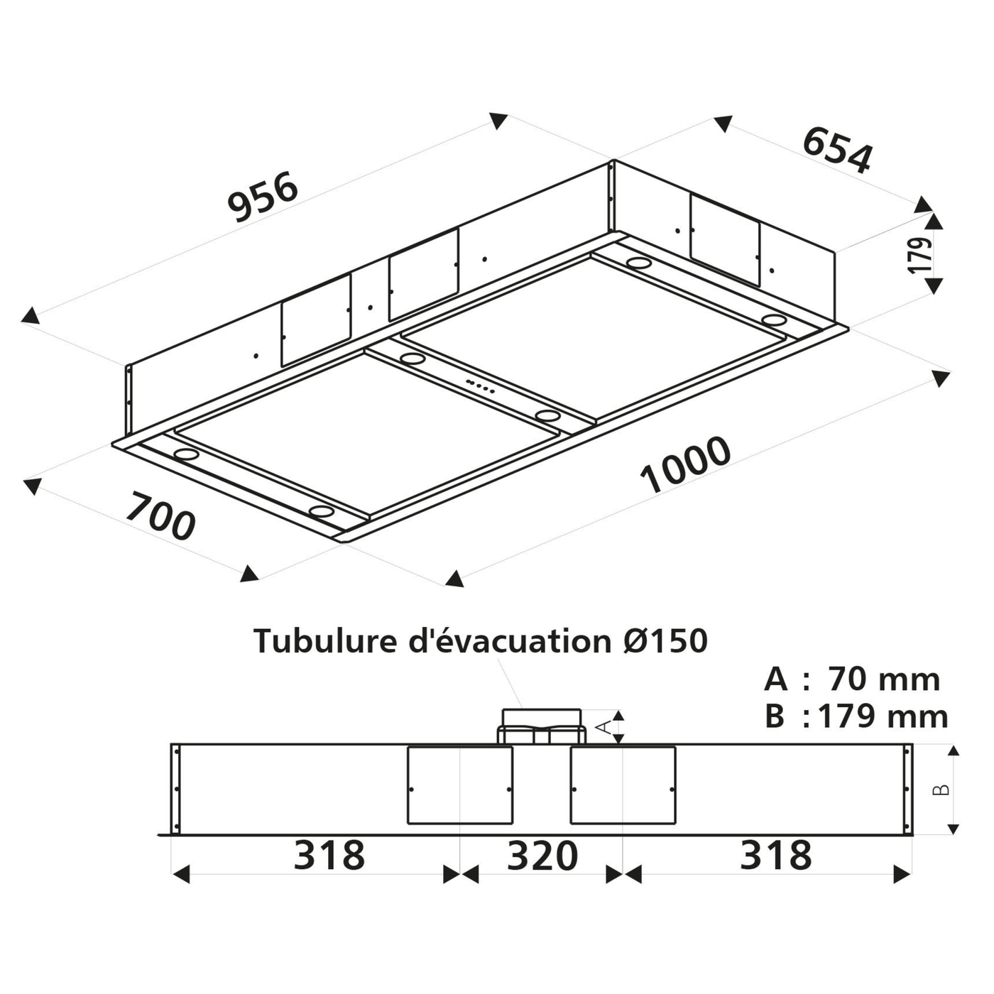 Hotte plafond Silverline ZAFIRE inox 100 cm - sans moteur