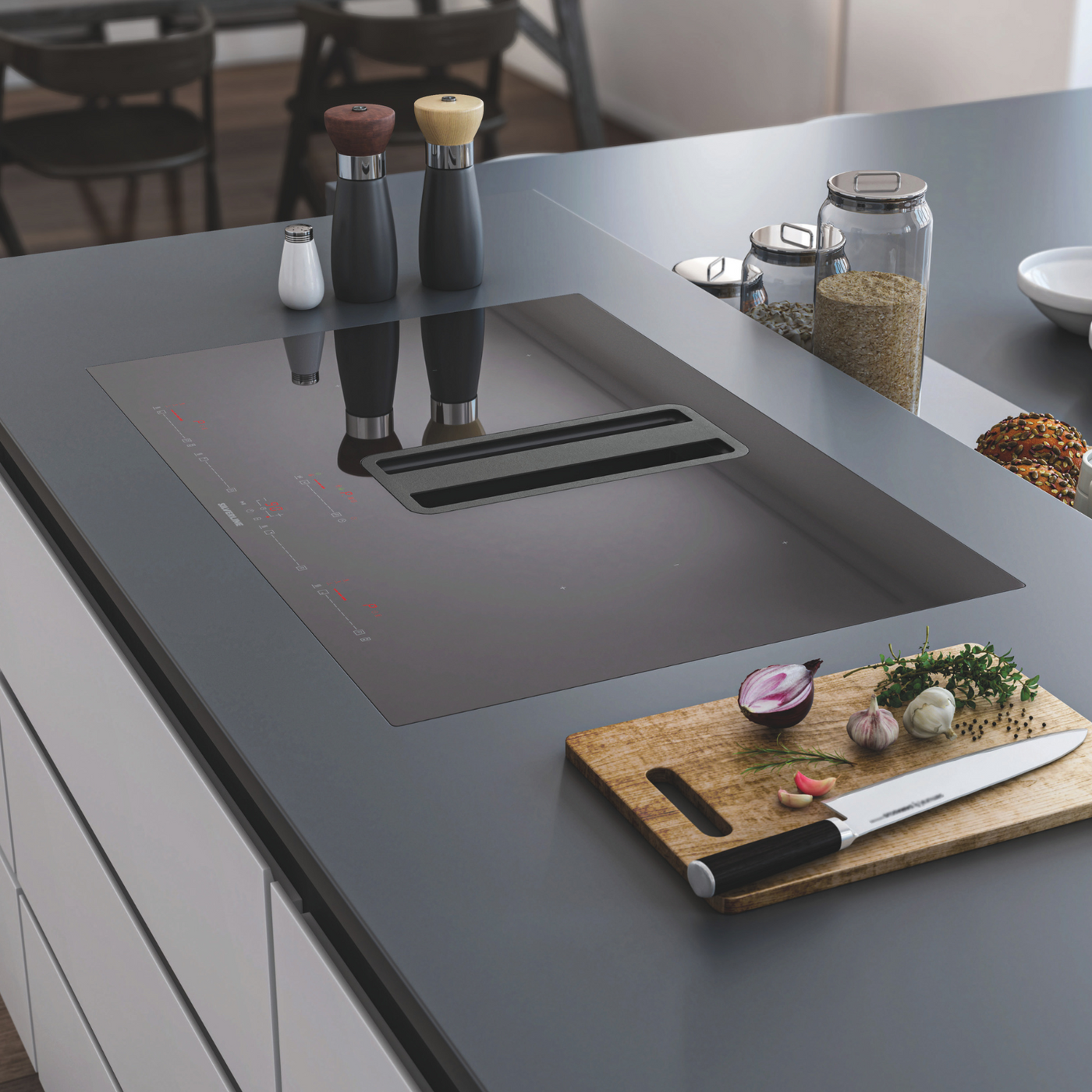 Plaque induction avec hotte intégrée Silverline FLOW MAX PRO 78cm noir et inox - évacuation arrière