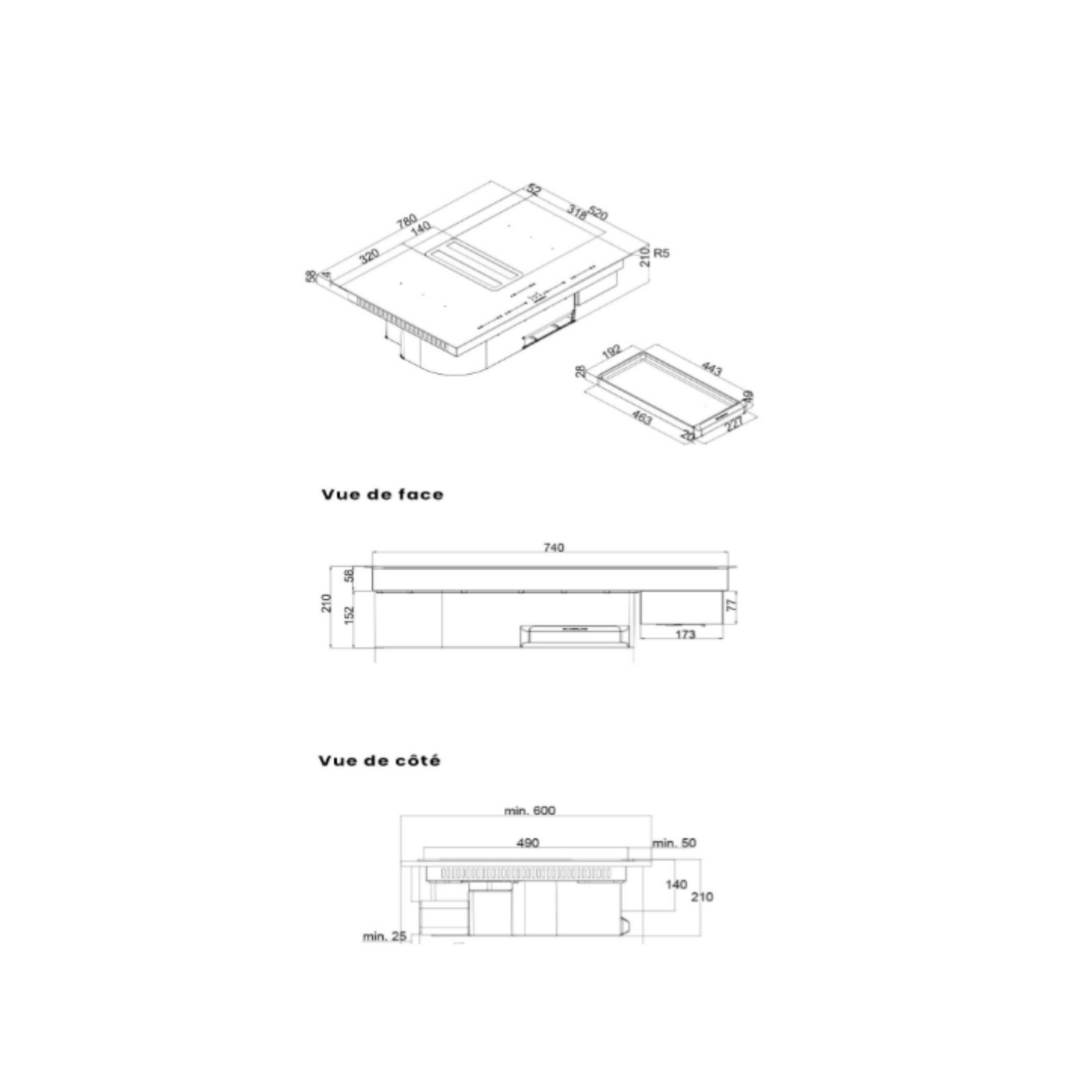 Plaque induction avec hotte intégrée Silverline FLOW MAX PRO 78cm noir et inox - évacuation arrière