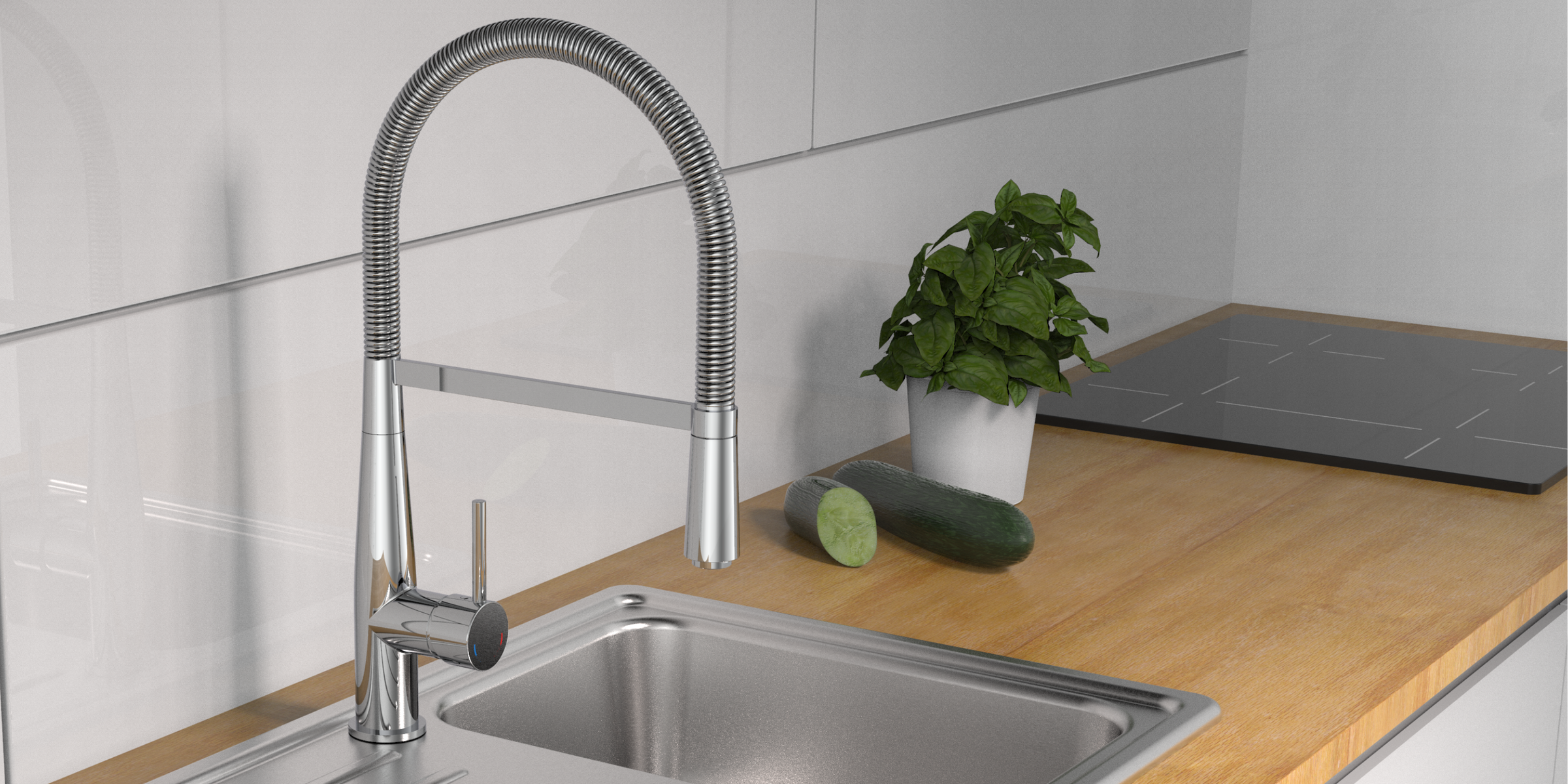 Robinet cuisine Schütte NEW YORK chromé, avec bec haut pivotant et design moderne pour faciliter le remplissage des marmites.