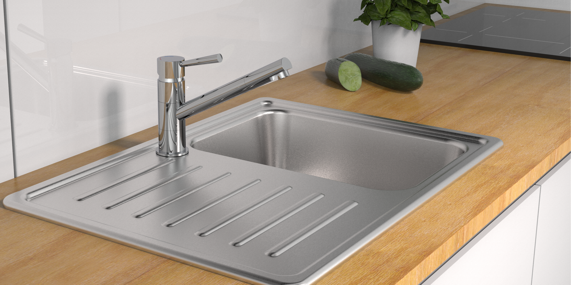 Robinet cuisine Schütte CORNWALL bec droit chromé, finition brillante et ligne minimaliste pour un évier toujours élégant.